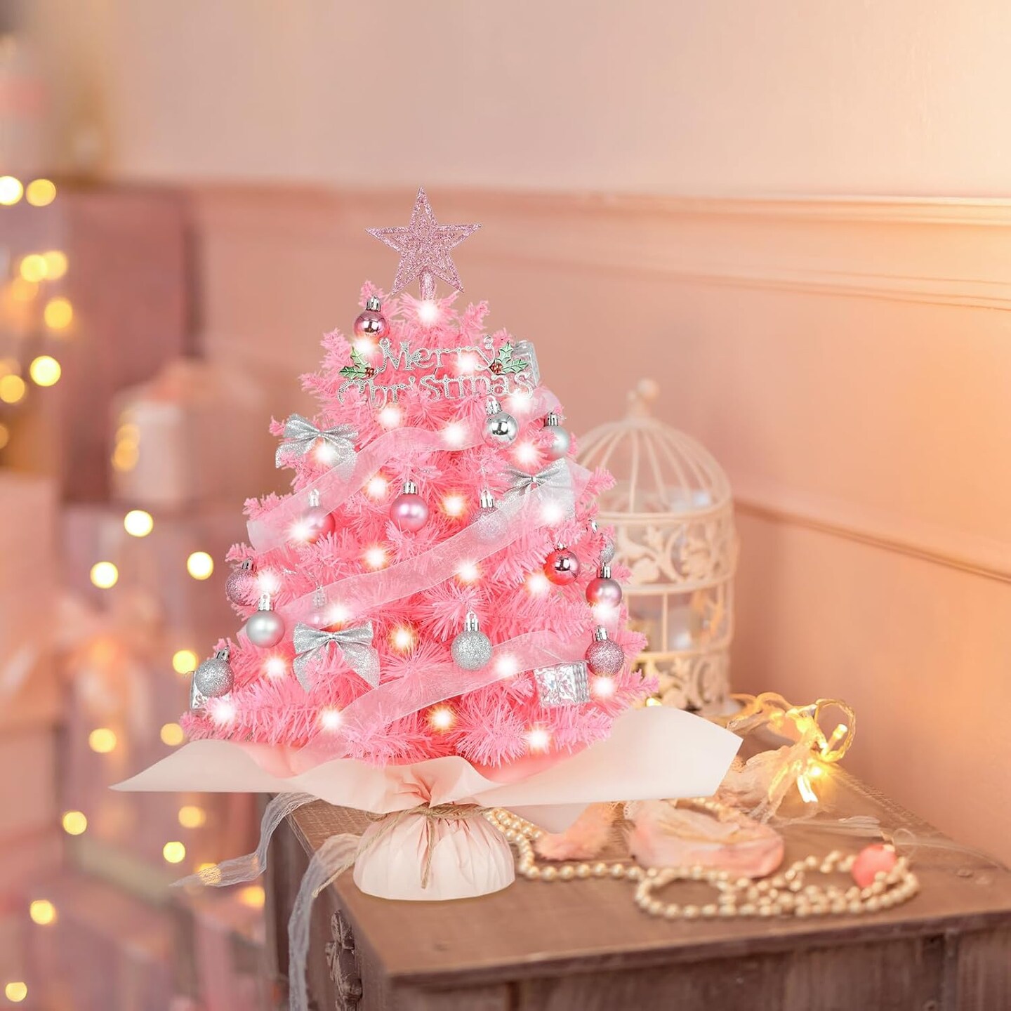 Mini Christmas Tree with LED Light Desktop Christmas Tree Artificial Christmas Tree