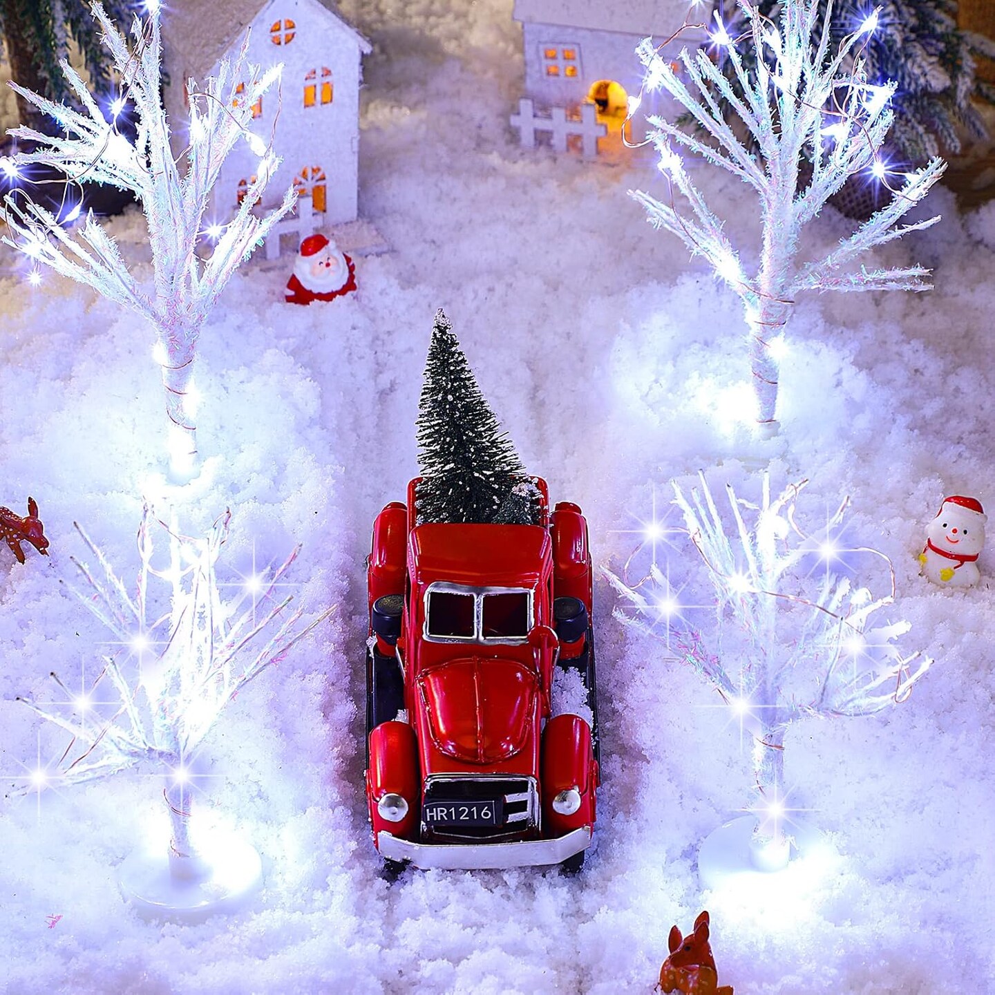 5 Pcs Christmas Village Trees with LED Light Christmas Village Accessories White Christmas Tree Artificial Xmas Mini Bare Branch Tree for Winter Christmas Decoration 5.9 Inch 7.9 Inch(Modern)