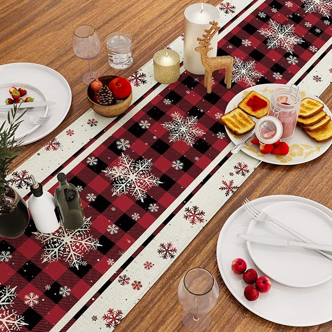 Runner 13 x 72 Inch, Winter Snow Theme Coffee Christmas Table Runner for Dining, Holiday Christmas Decorations Indoor Home Table Decor