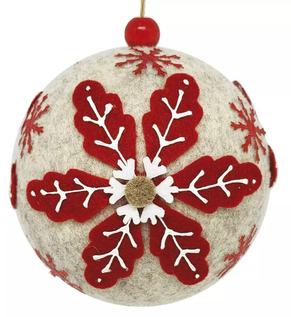 Red Felt Christmas Tree Ornament, Holiday Bauble Handmade