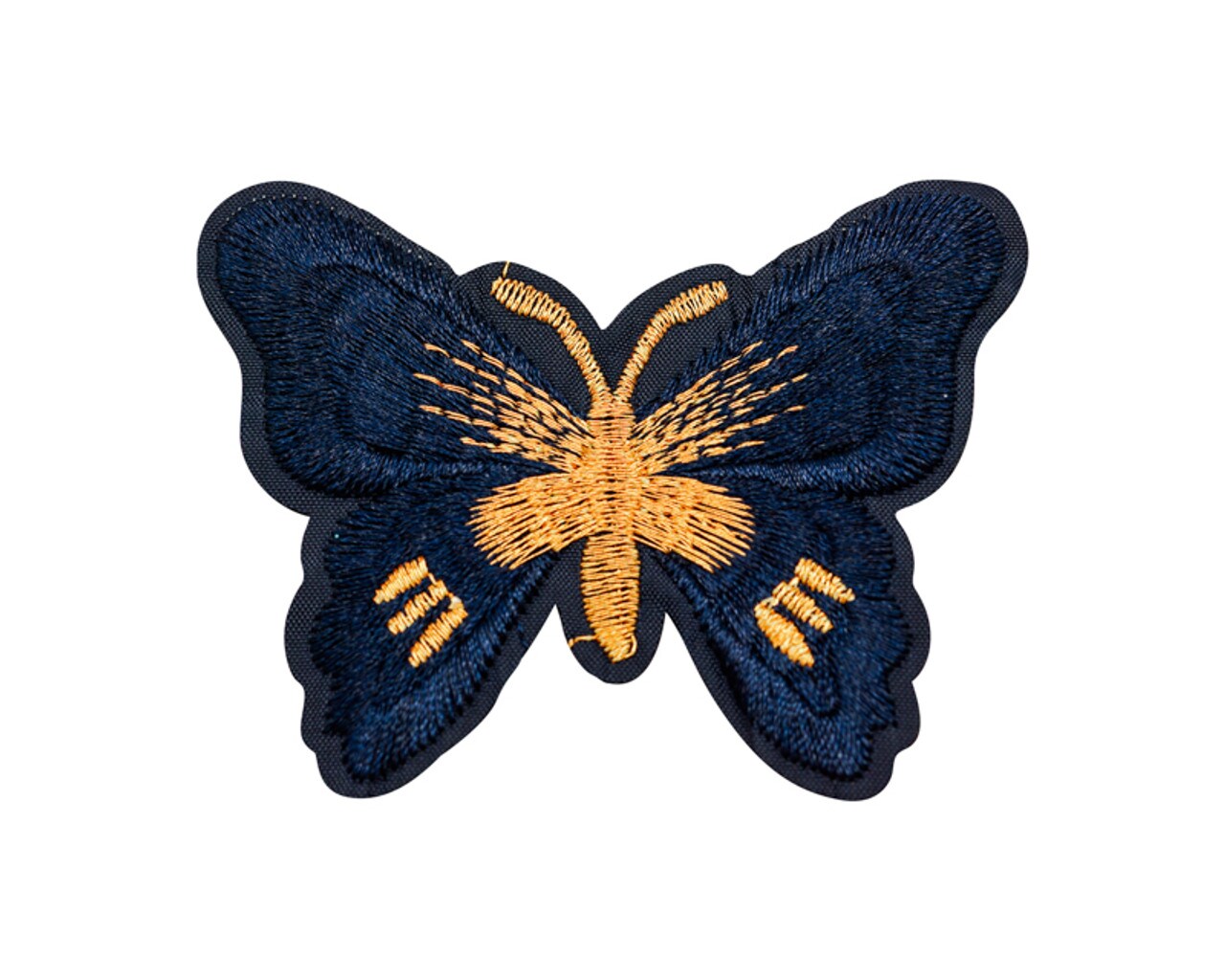 3"x 2 1/4" Navy Blue / Gold Embroidery Heat Transfer Iron On Butterfly Patch Pack of 72