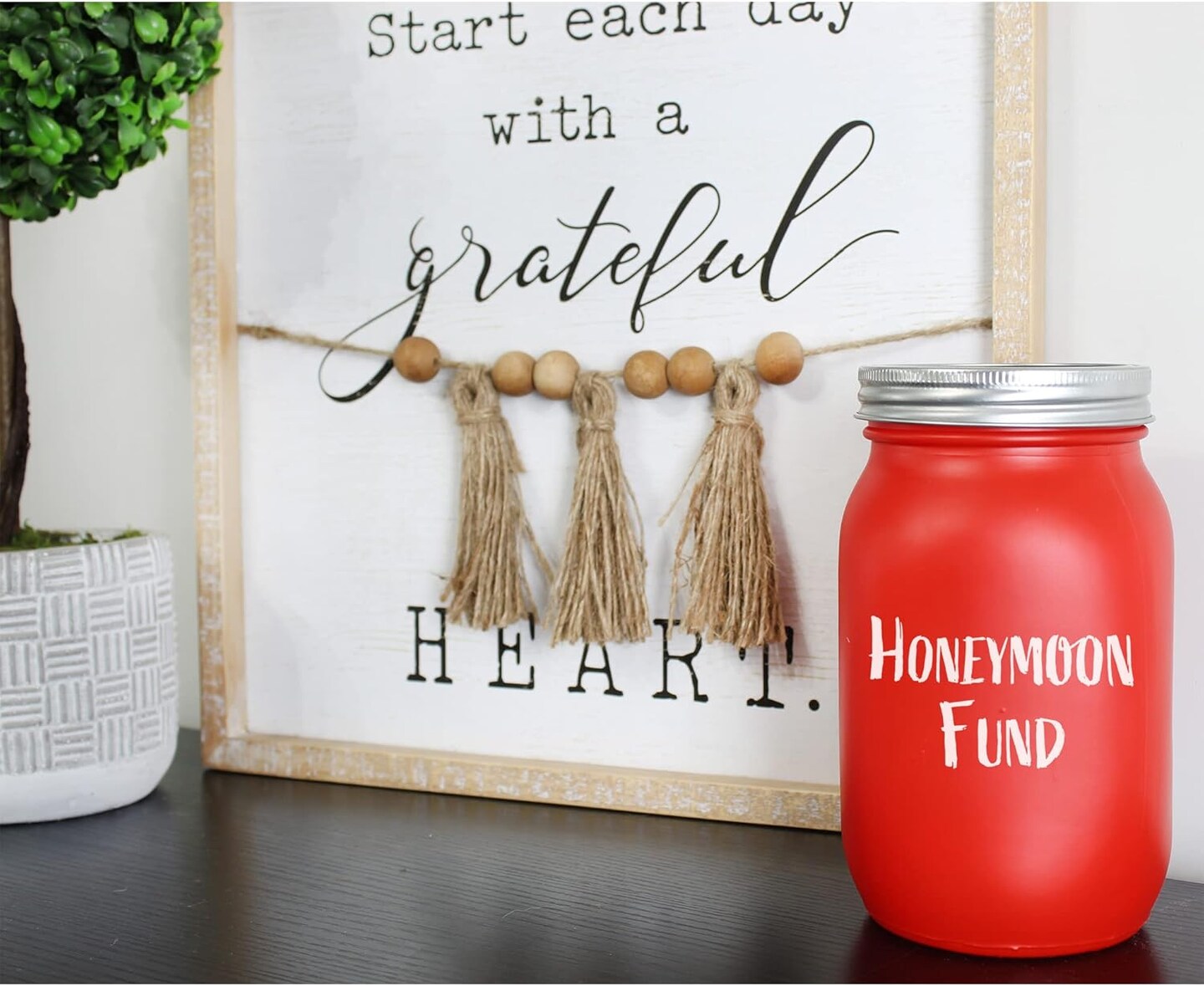 Red and White Mason Jars (Set of 3 Jars); Holiday Decor Colored Wide Mouth Mason Jars for Christmas, Valentine’s, 4th of July and Home Decor