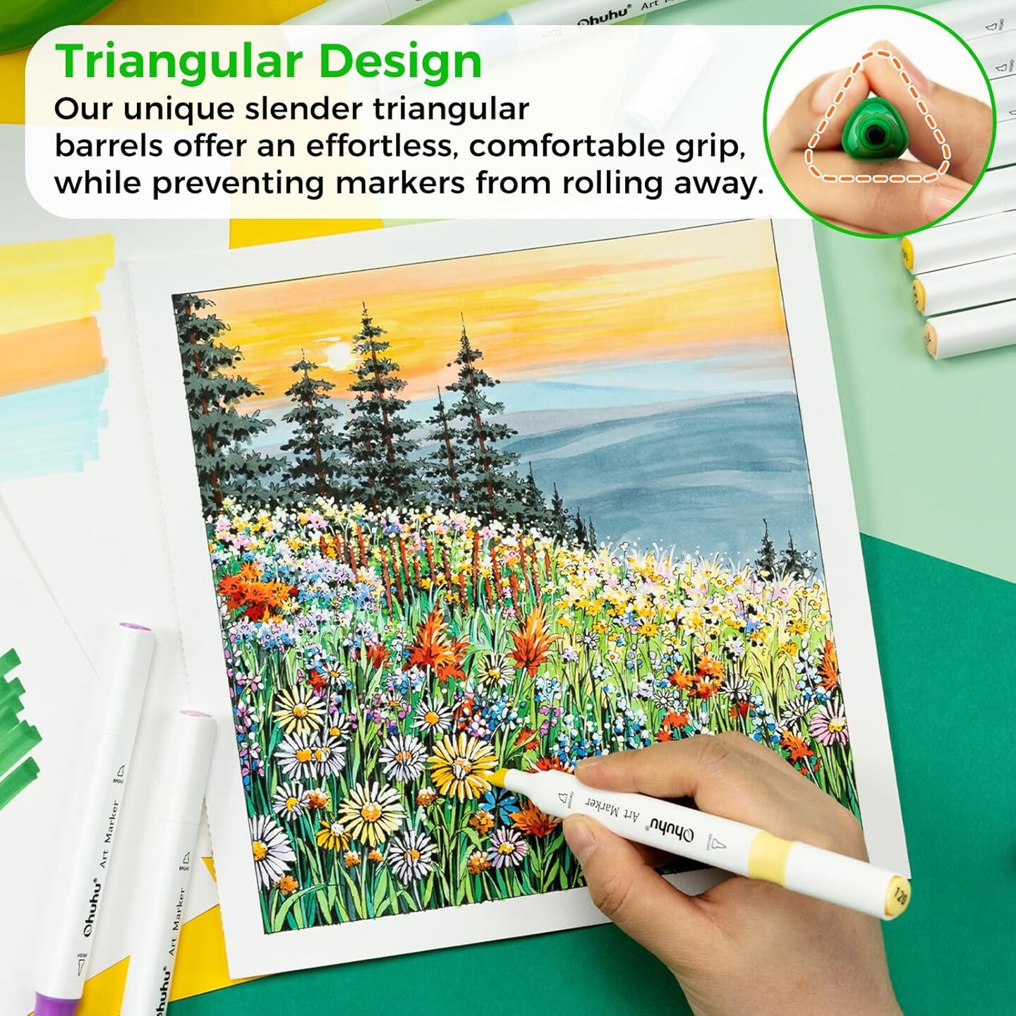Ohuhu Markers, 48-color Art Marker Set for Architectural Design - Landscape Double Tipped Alcohol Markers - Chisel &#x26; Fine Alcohol-based Drawing Marker for Artists Students&#x27; Art Class Adults Coloring
