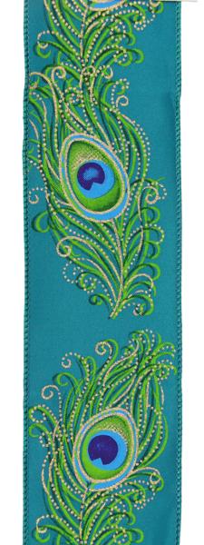 Peacock Wired Ribbon 2.5" Inch for Bows, Wreaths, Crafts, and Decorations - Teal, Blue, Green by RG Ribbon
