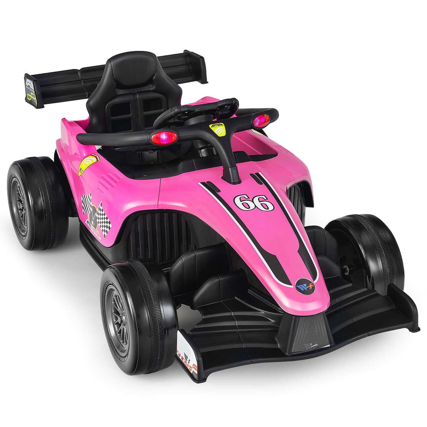 Costway 12V Kids Ride on Car Electric Racing Truck Remote Control w/ MP3 & Lights Yellow\Pink\Red