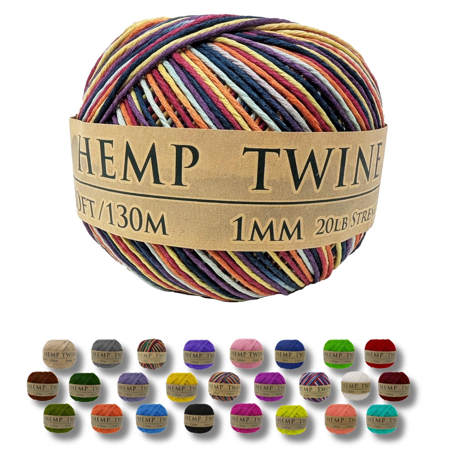 Hemptopia, Hemp Twine Ball, 430ft, 20lb test strength, Multiple colors, All Natural