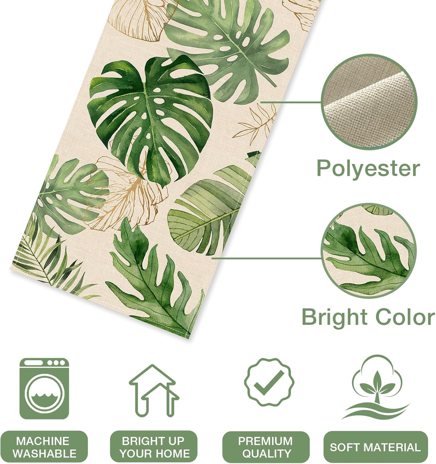 Summer Palm Leaves Tropical Table Runner – 13x72 Inch Monstera Greenery Decor for Home, Kitchen, Dining, Indoor/Outdoor Hawaii Luau, Spring, and Anniversary Party Decorations
