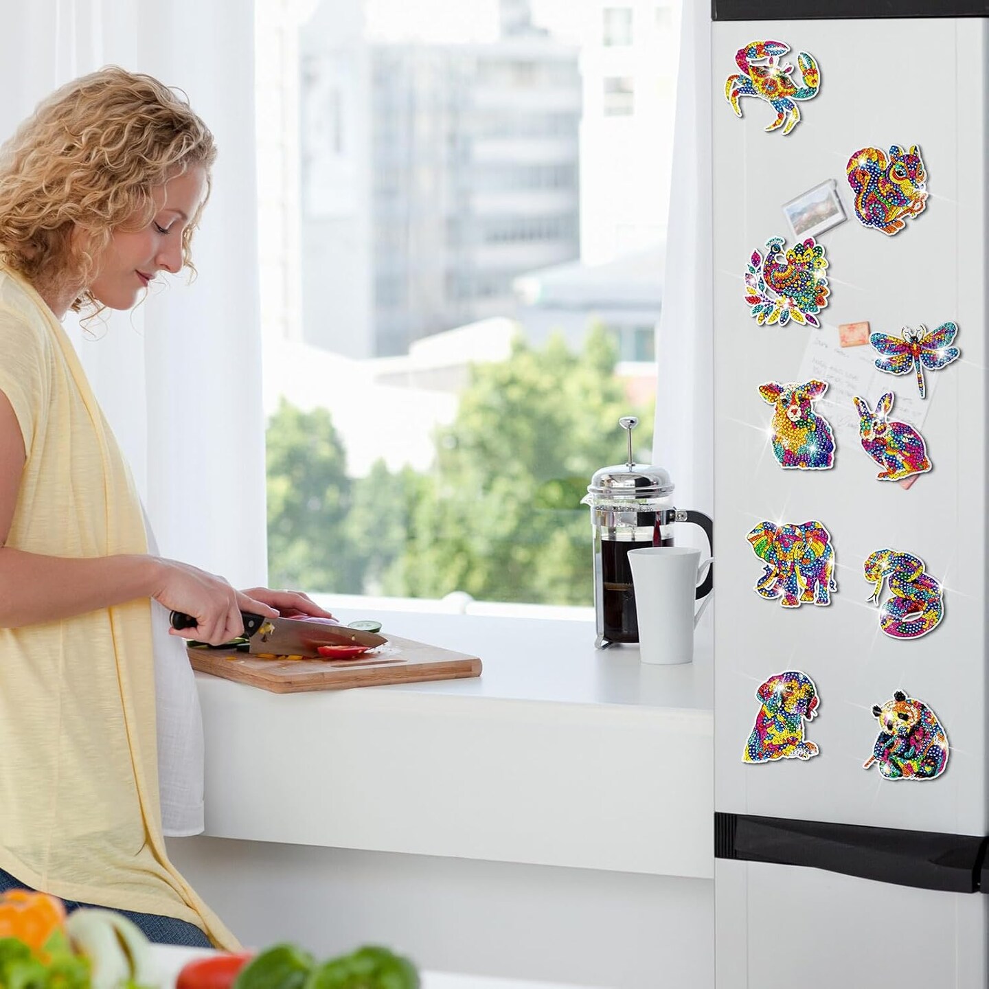 30-Piece Diamond Painting Magnet Kit for Adults – 5D Rhinestone Animal, Flower & Cupcake DIY Magnets, Refrigerator & Metal Surface Crafts, Gift Set