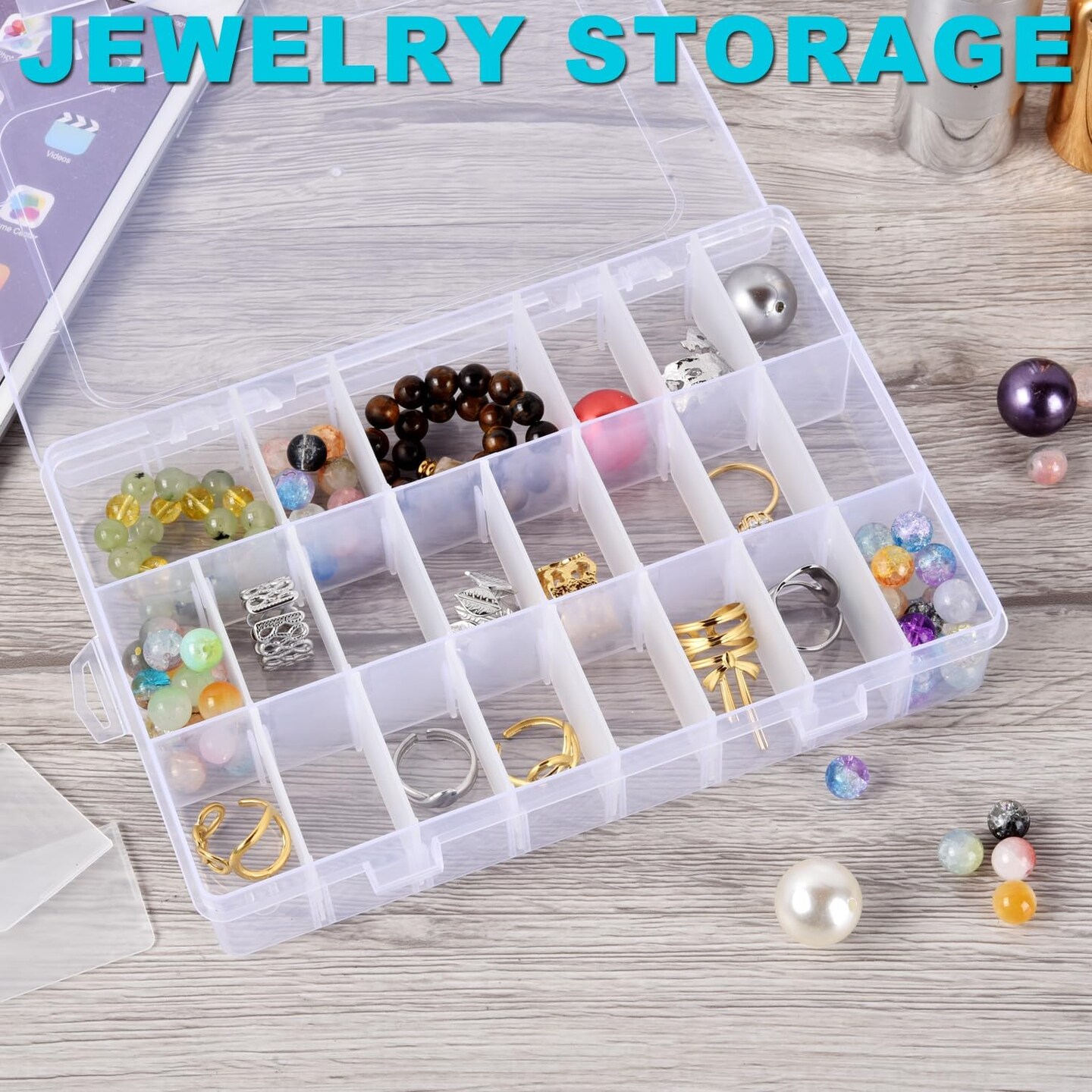 2 Pack 24 Grids Plastic Storage Box Clear Organizing Containers with Adjustable Dividers for Jewelry and Beads, Crafts, Art DIY, Jewelry, Screws, Pins, Thread, Fishing Gear, Small Items