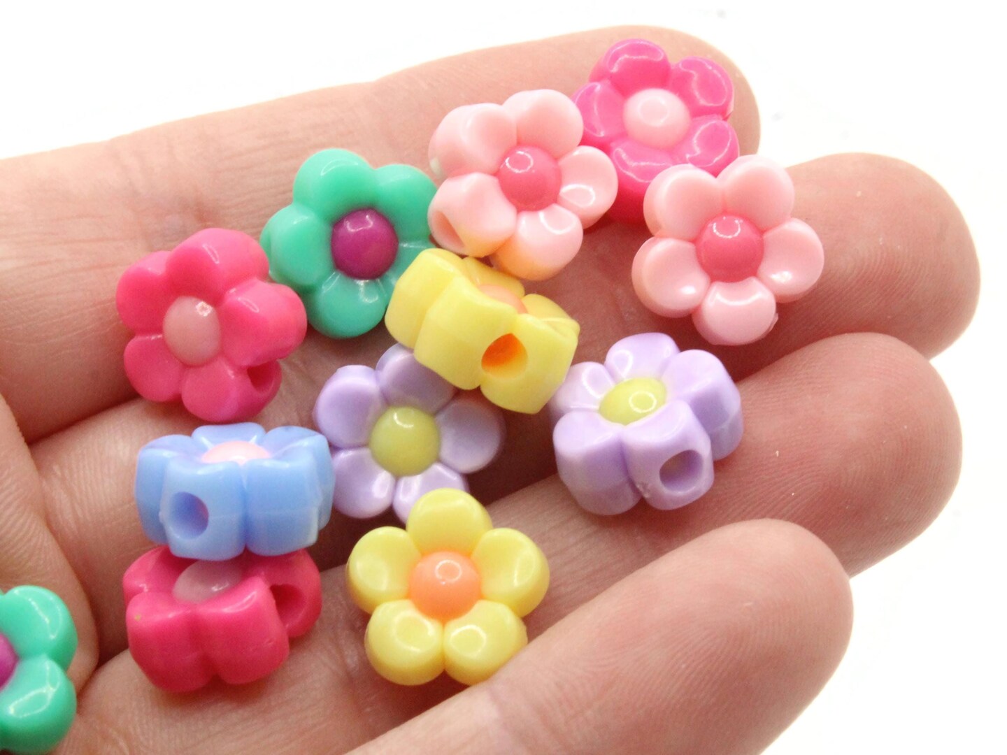 50 11mm Mixed Color Flower Large Plastic Acrylic Daisy Plant Beads