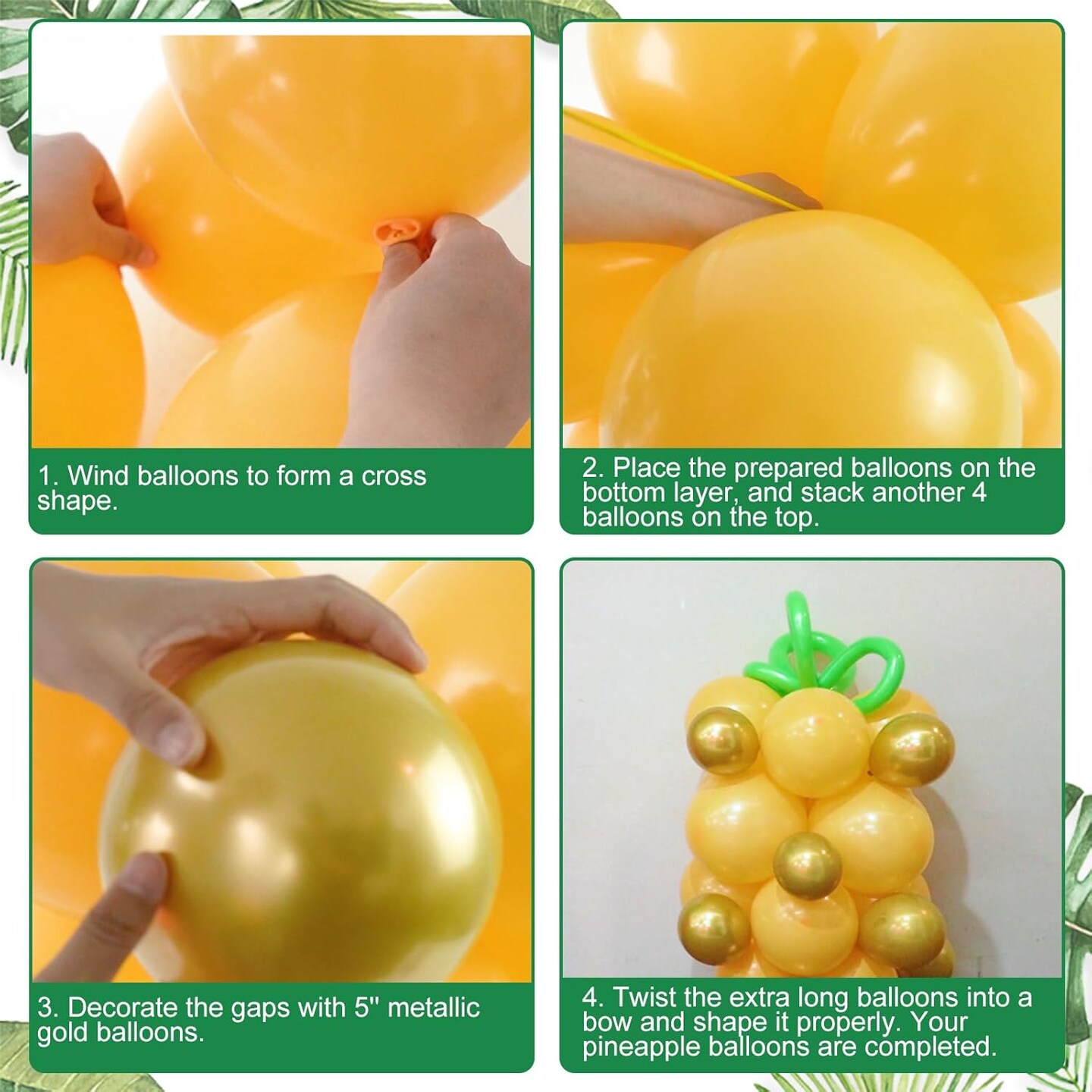 165Pcs Tropical Balloon Arch Garland Kit, Hawaiian Luau Aloha Summer Party Decorations Hot Pink Orange Yellow Blue Green Pineapple Balloons Palm Leaves