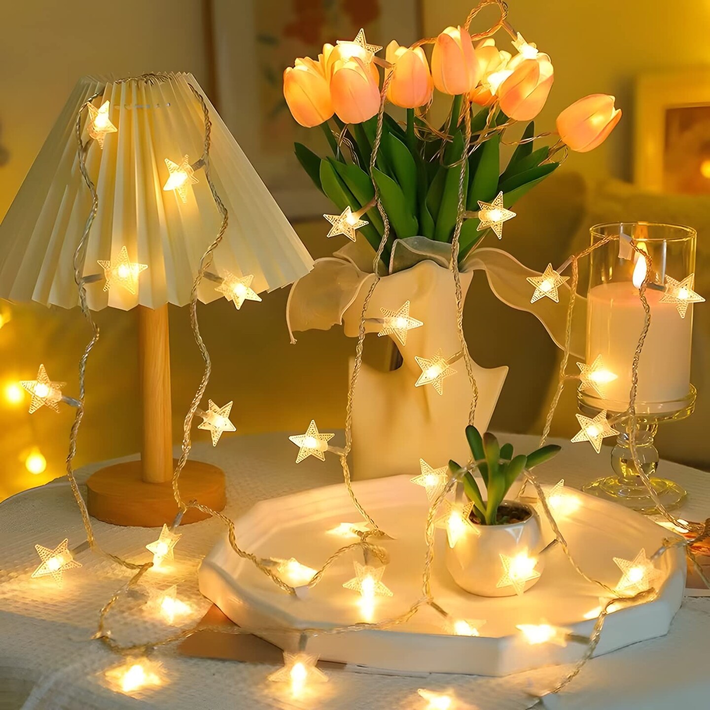 20 LED Star String Lights 10 FT Fairy Christmas Lights Battery Operated for Indoor &#x26; Outdoor, Party, Wedding and Holiday Decorations Warm White