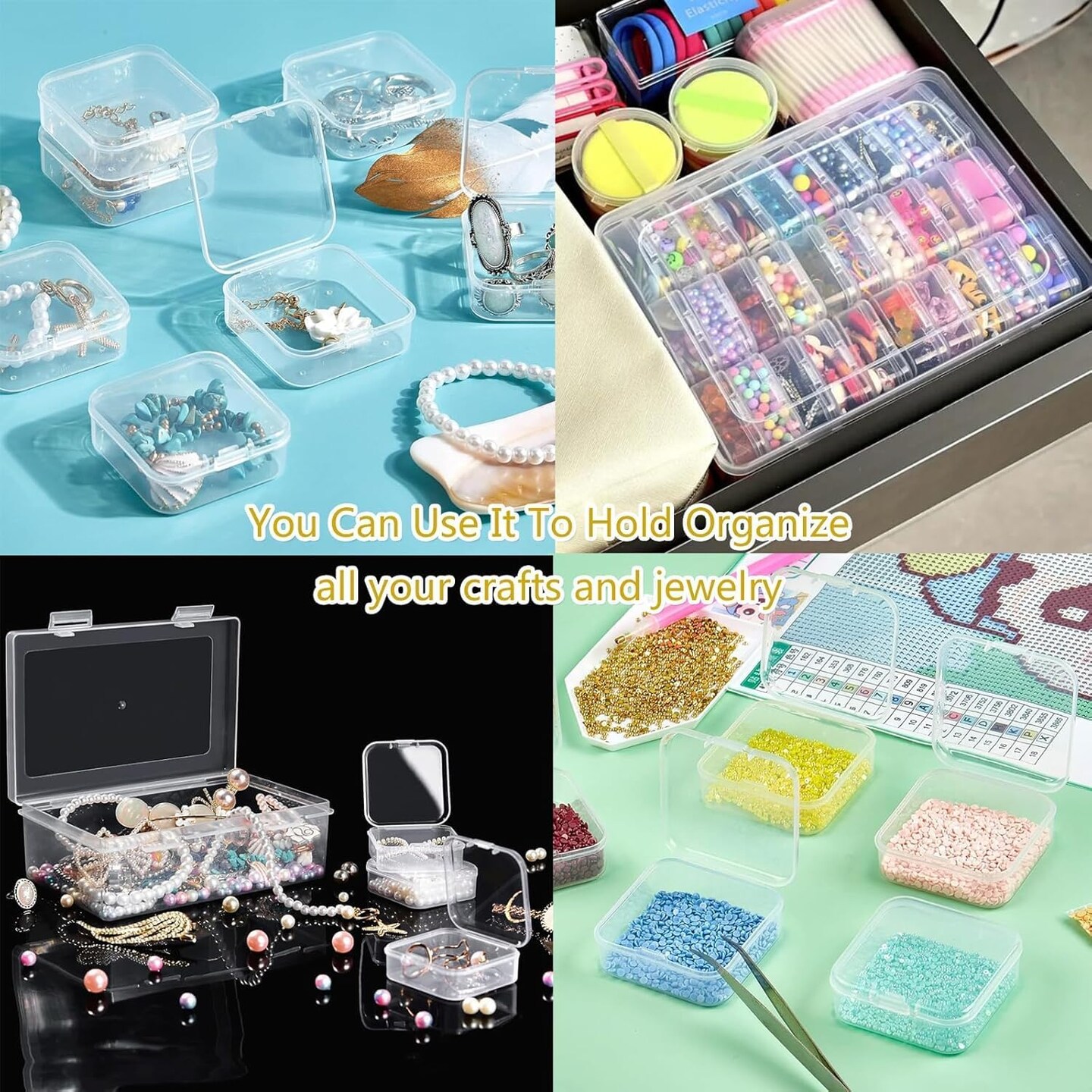 43-Slot Clear Plastic Jewelry Bead Organizer Box with Hinged Lids - Portable Craft Storage Container for Jewelry Making, DIY Crafts, Nail Art &#x26; Small Parts