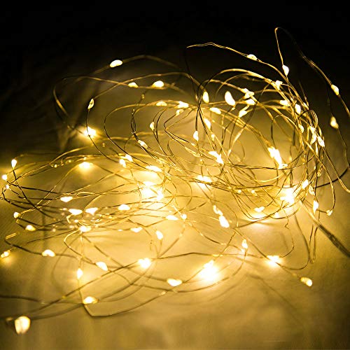 2 Pack 33 ft 100 LED Fairy Lights Battery Operated, Waterproof Twinkle String Lights, Copper Wire Dimmable Firefly Lights with Remote Control Timer, Warm White