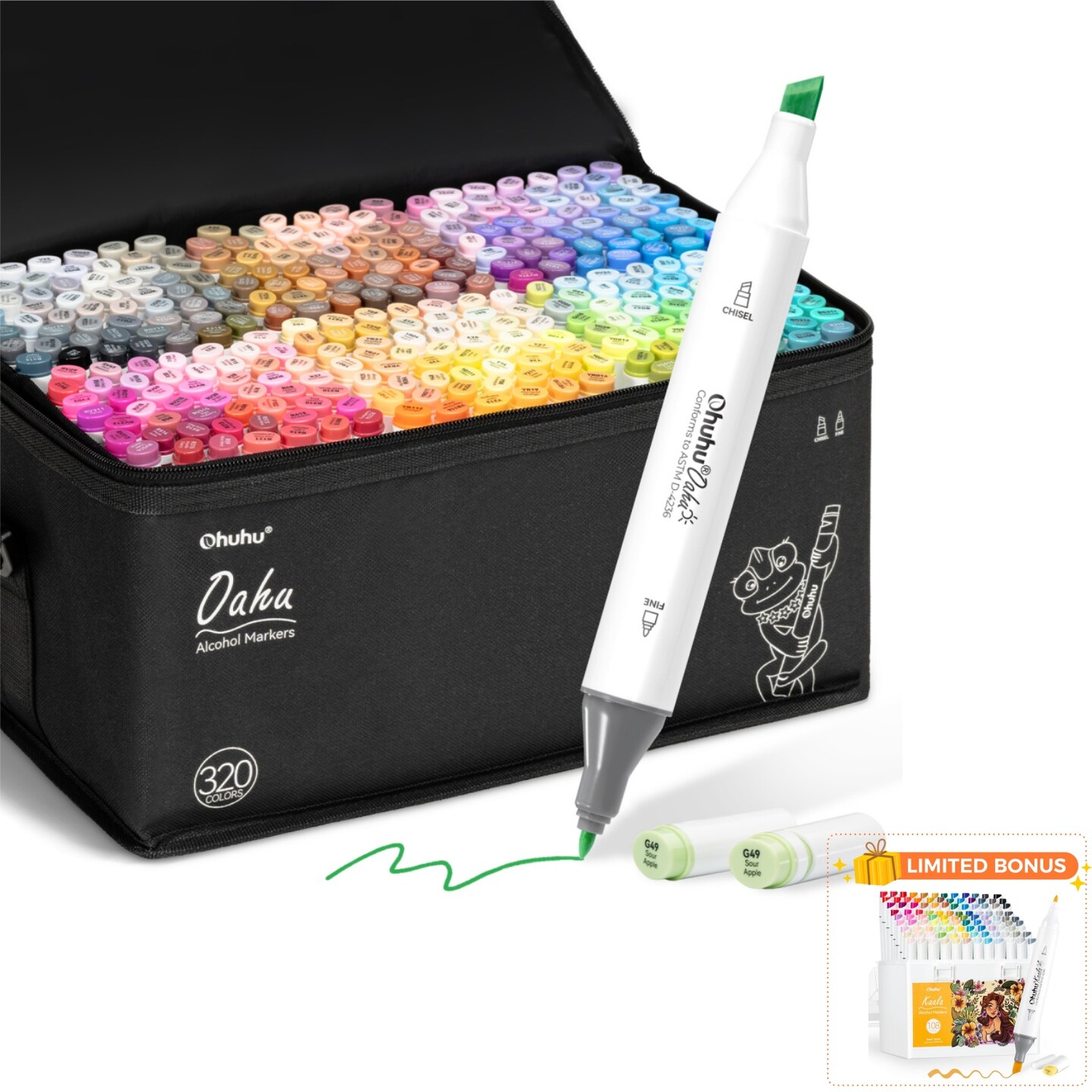 Ohuhu Alcohol Markers 320 Colors - Chisel & Fine Double Tipped Art