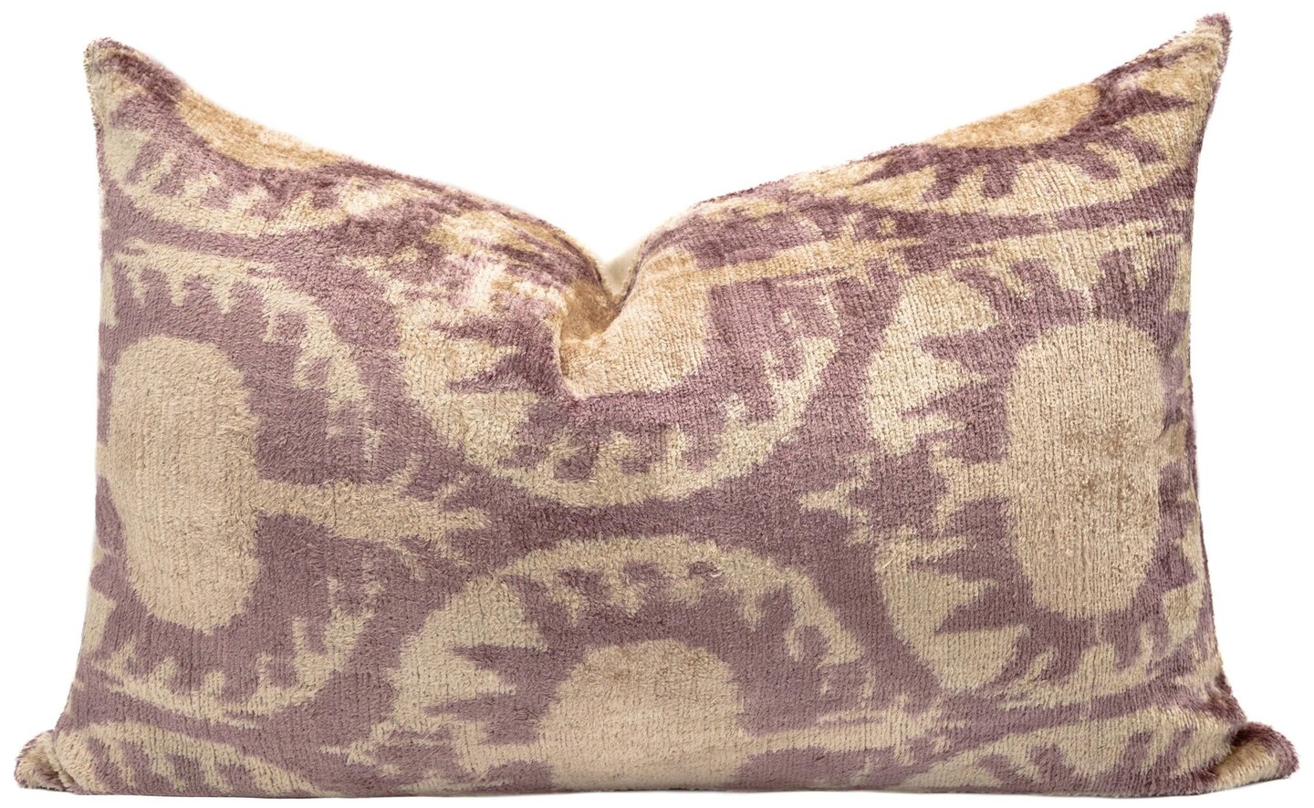 Handmade Ikat Silk Velvet Pillow with Down Feather Insert - Thumbnail 5