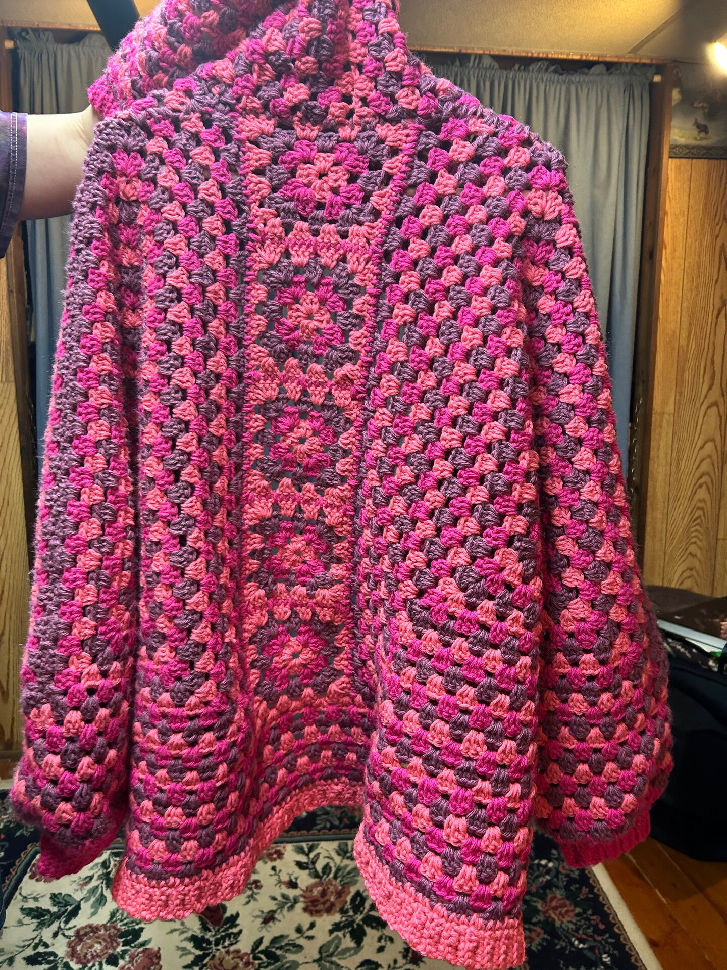 Hand Crochet Hexagon Cardigan, Women's Plus Size XXL XXXL, Pink