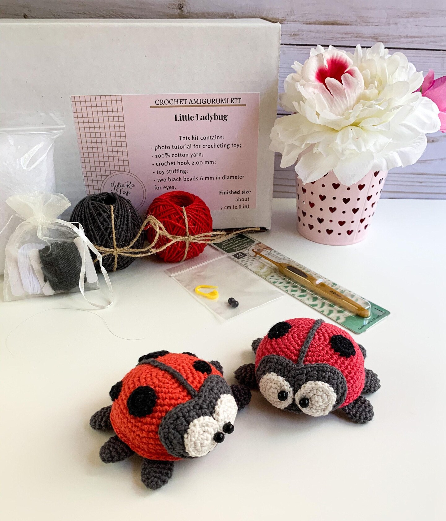 DIY Crochet Kit Amigurumi Ladybug Toy, Beginner-Friendly Craft Kit