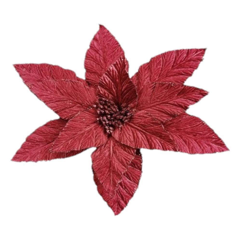 16&#x22; Red Velvet Poinsettia Flower &#x2013; Elegant Christmas Floral Decoration