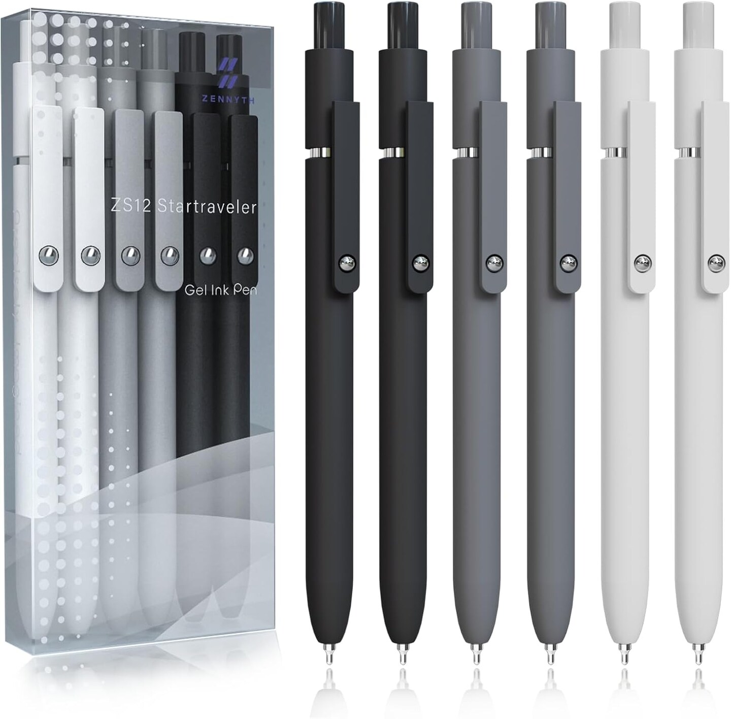 Gel Pens,6 Pcs 0.5mm Fine Point Black Ink Pens With Smooth Writing,Quick Dry Pens For Journaling,Nurse Aesthetic Pen,Office School Supplies for Men Women Student(Black Gray White)