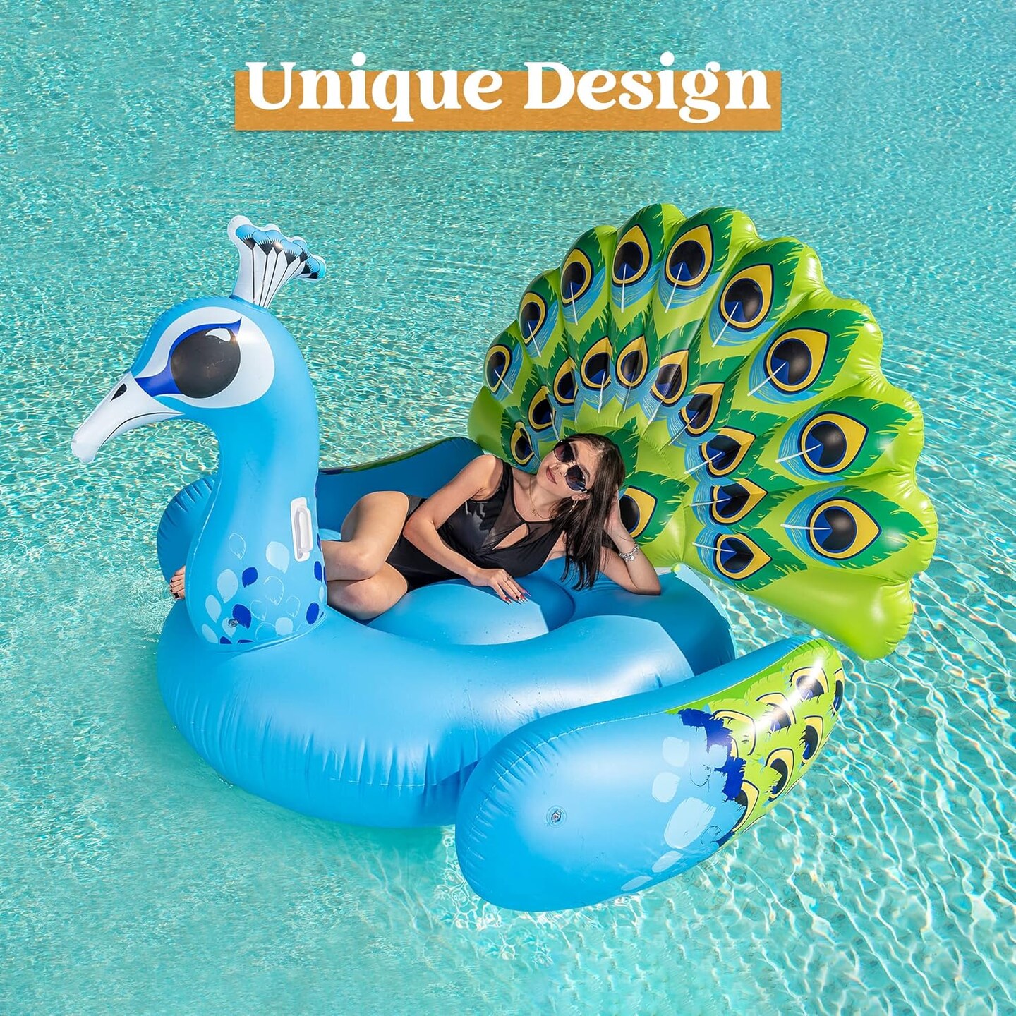 Inflatable Peacock Pool Float - Giant Peacock Fun Beach Floaties, Pool Party Decorations Adult Size Inflatable Animal Summer Swim Pool Raft Toys Lounge for Adults & Kids