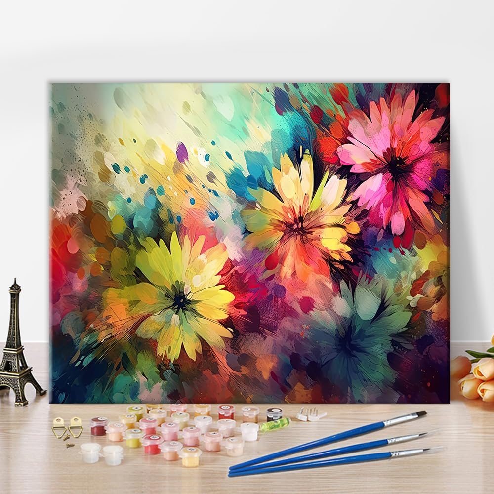 Paint by Numbers Kit for Adults Colorful Flowers Paint by Numbers for Adults Watercolor Painting Adult Paint by Number Kits on Canvas Oil Painting Art Crafts