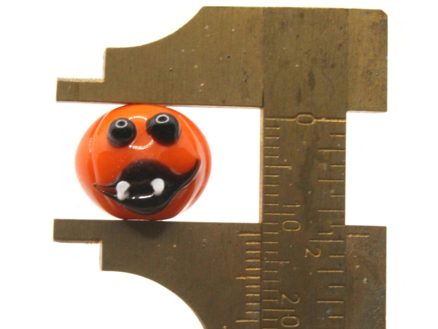 4 19mm Orange and Black Jack-O-Lantern Pumpkin Lampwork Glass Halloween Beads