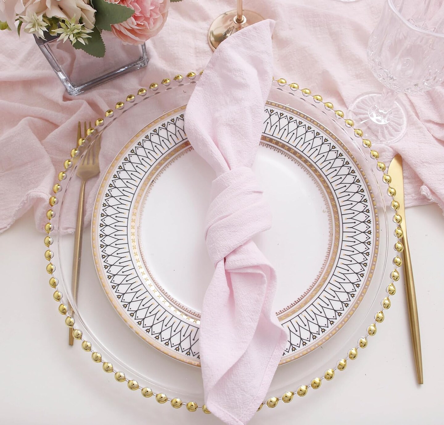 Dinner Cloth Napkins Bulk,100% Soft Cotton Linen Napkins,Washable Napkins with Hemmed Edges for Wedding Decorations,Family Event Parties,16”*16”,(Set of 12, Pale Pink)