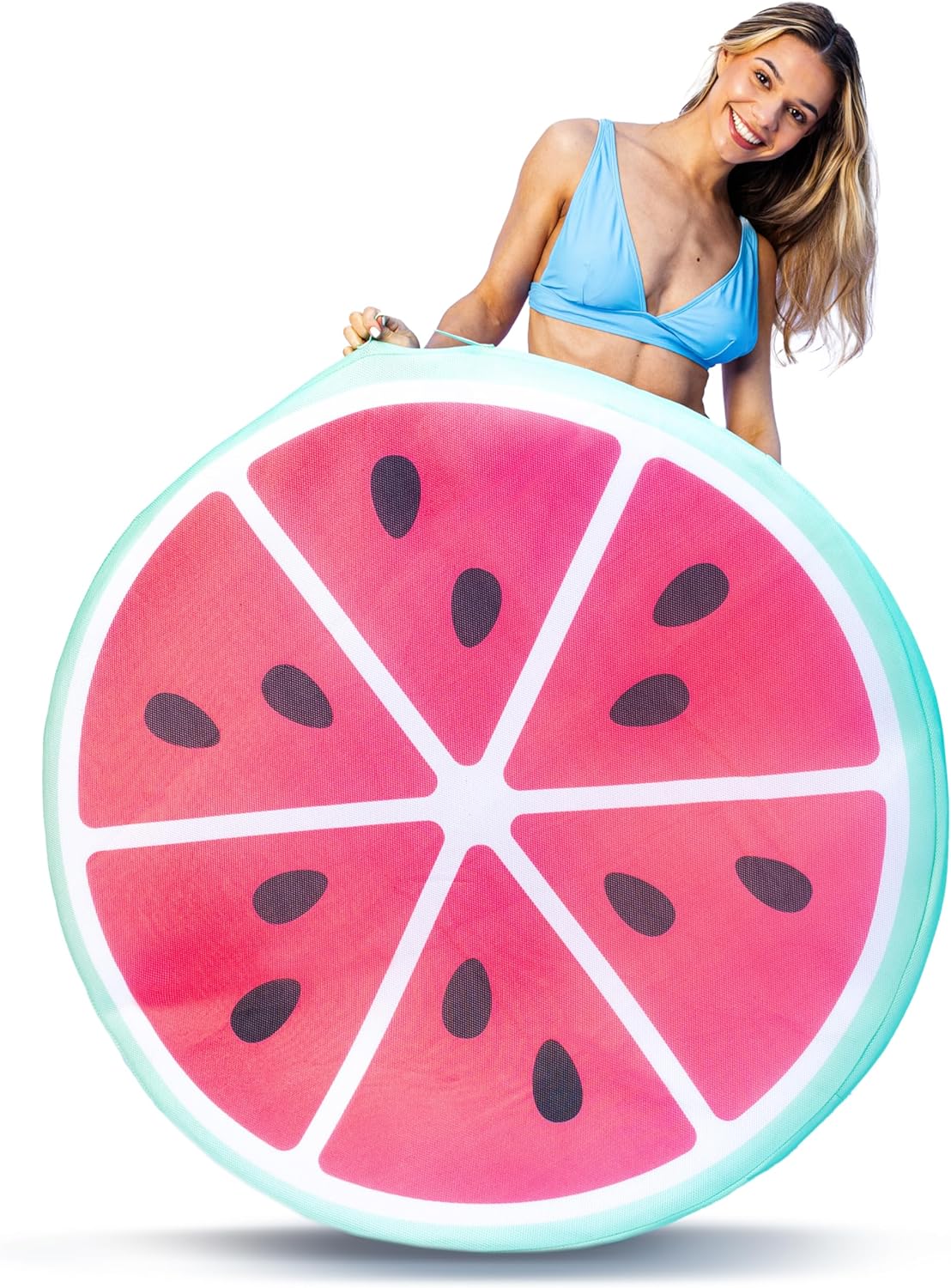 Sun Disc Watermelon Pool Lounger Floats - 2024 Upgrade - Self-Inflating Expanding Memory Foam Pool Float