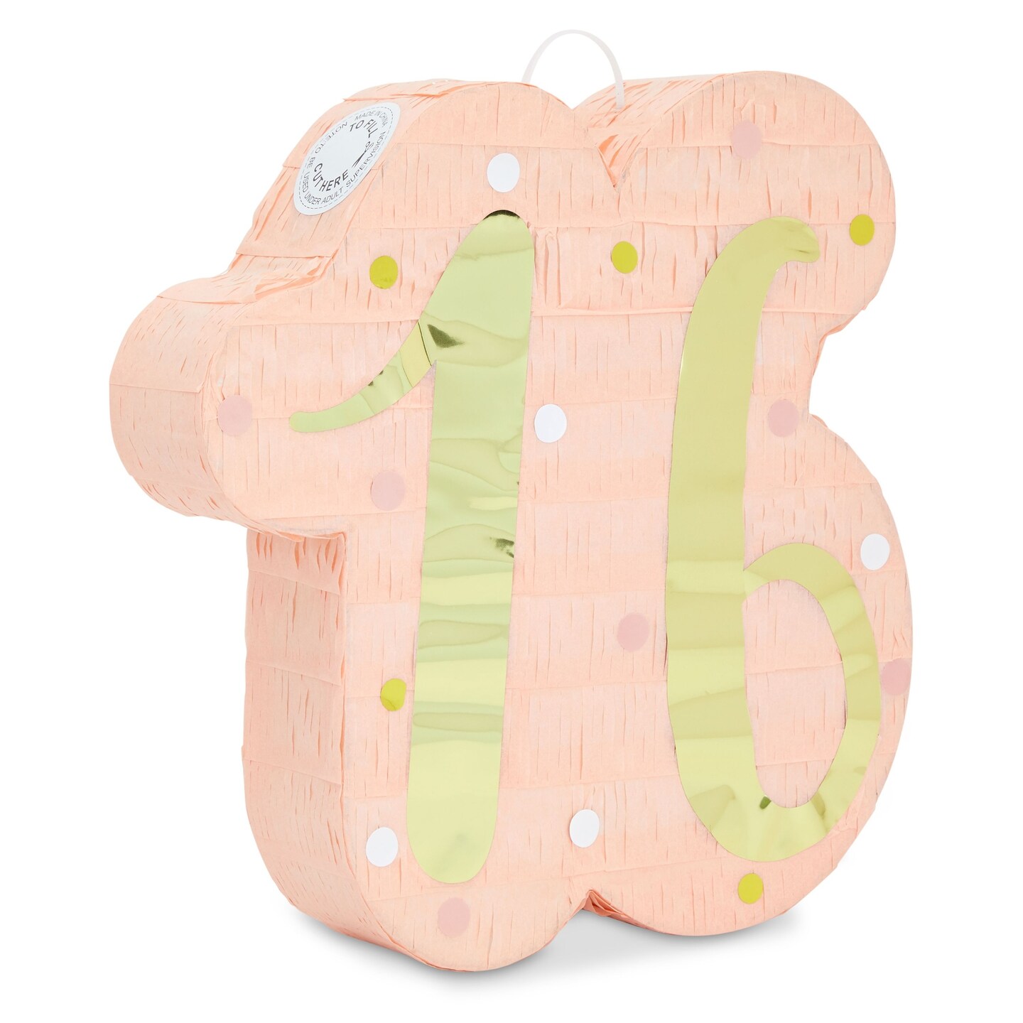 Sweet 16 Pinata for 16th Birthday Party Decorations, Pink and Gold Foil Number (16.5 x 13 x 3 In)