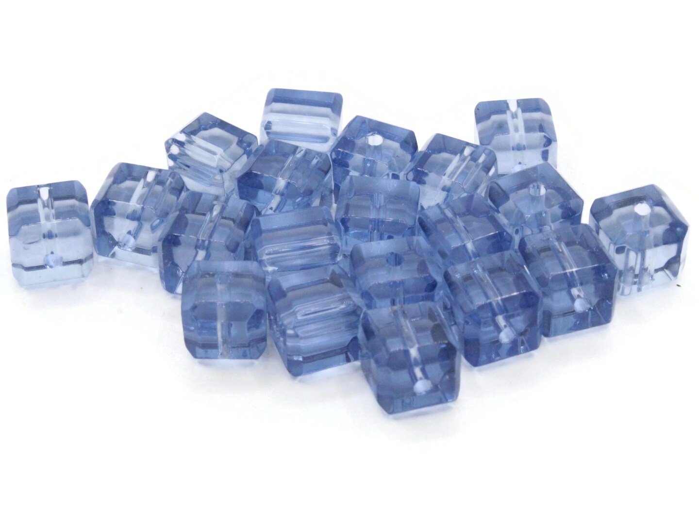 20 10mm Sky Blue Glass Cube Beads