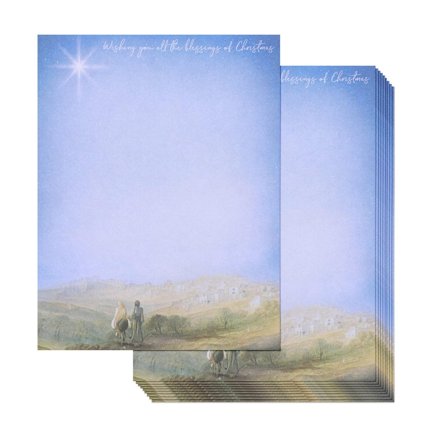 Paper Junkie Nativity Scene Stationery Pack - 96 Sheets, 8.5 x 11 In., Blue - Religious Letterhead & Decorative Letter Paper for Letter Writing