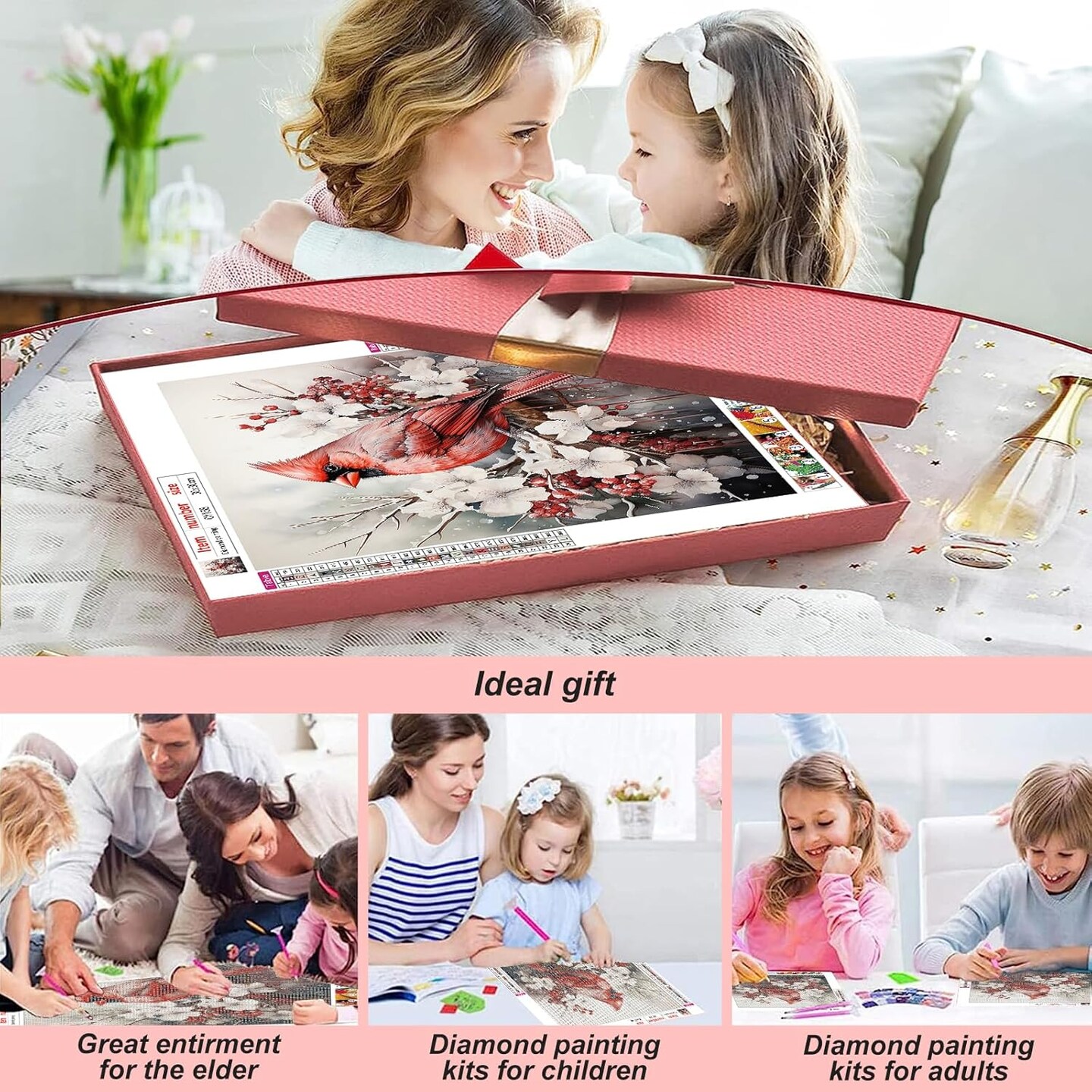 Diamond Painting Kits for Adults, Cardinal 5D DIY Diamond Art Kits for Beginners Round Full Drill Diamond Painting
