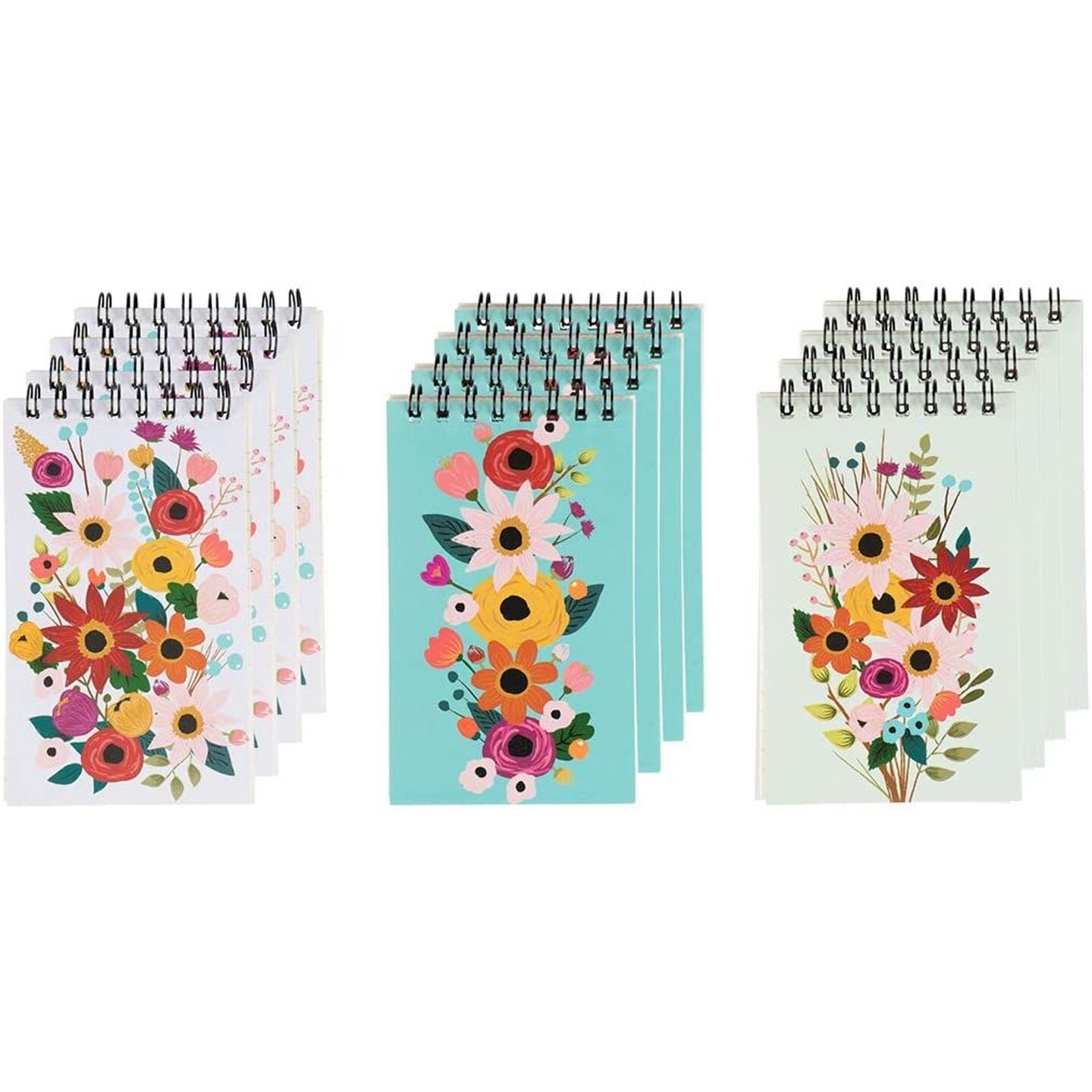 Spiral Notepads with Floral Design (3 x 5 Inches, 12-Pack)