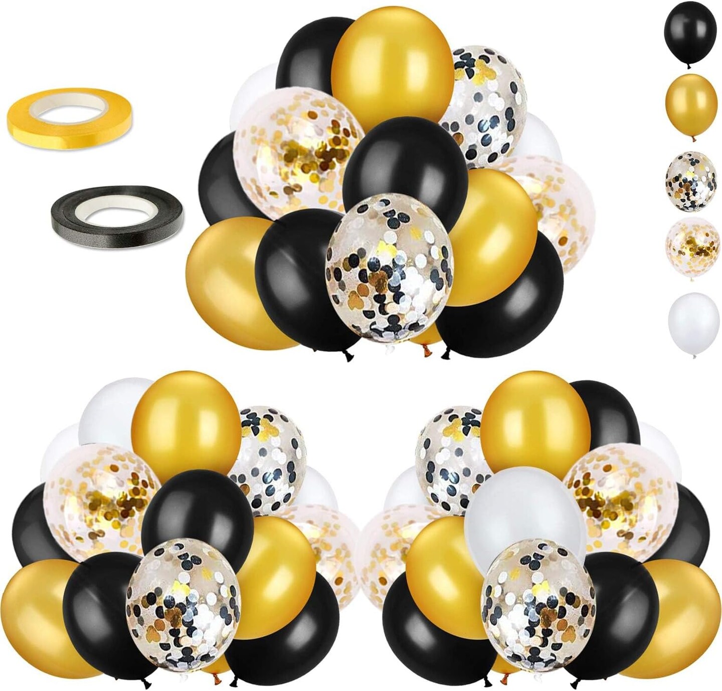 72 Pack Black Gold Confetti Balloons Kits