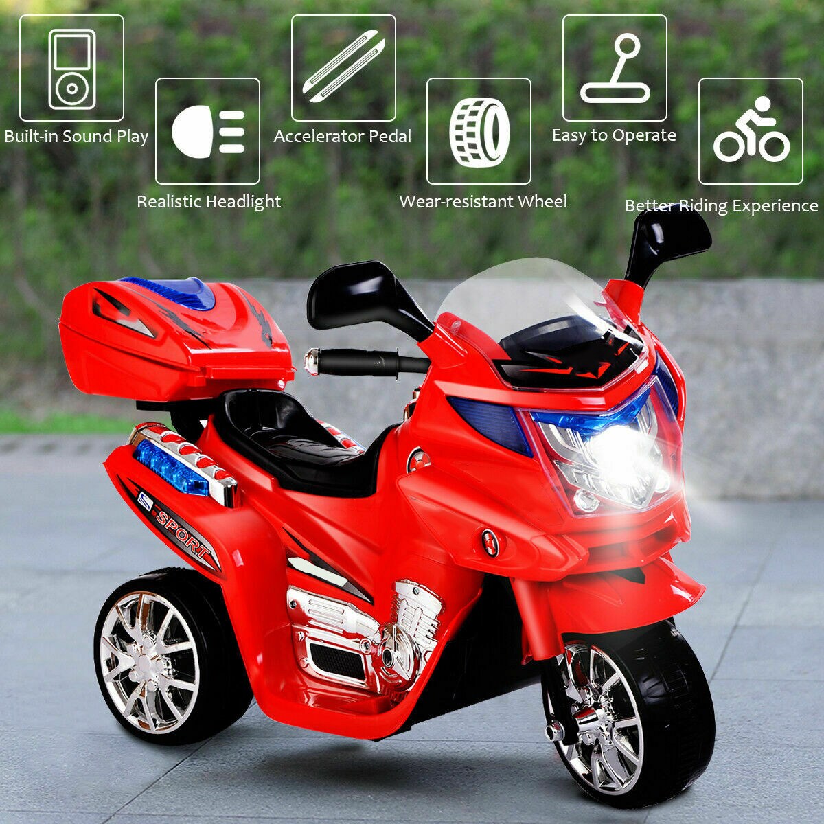 Kids Ride-On Motorcycle with Music, Lights and Rechargeable Battery