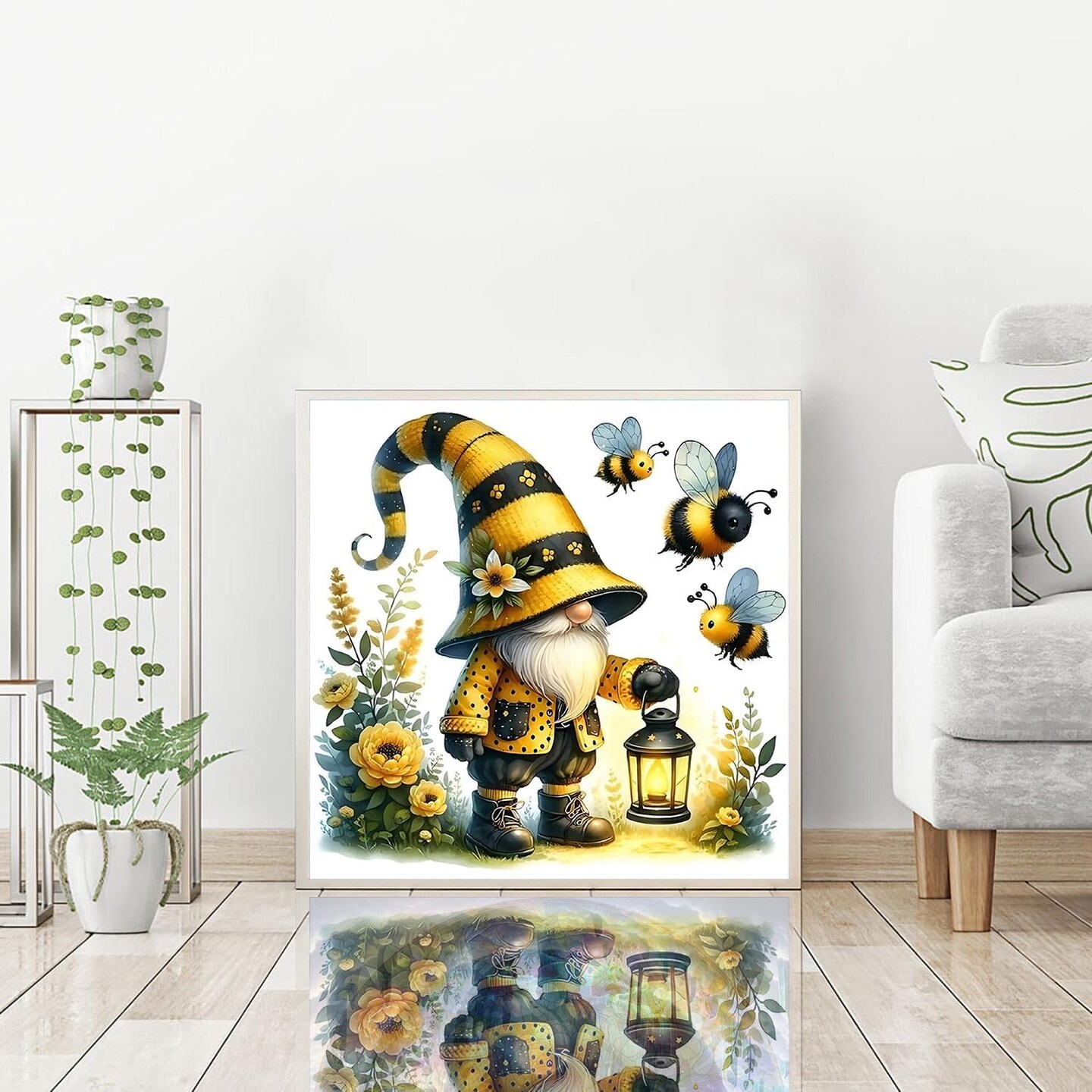5D Gnome Diamond Art Kits for Adults, Full Drill Gnomes with Flower Bee Diamond Painting Kits