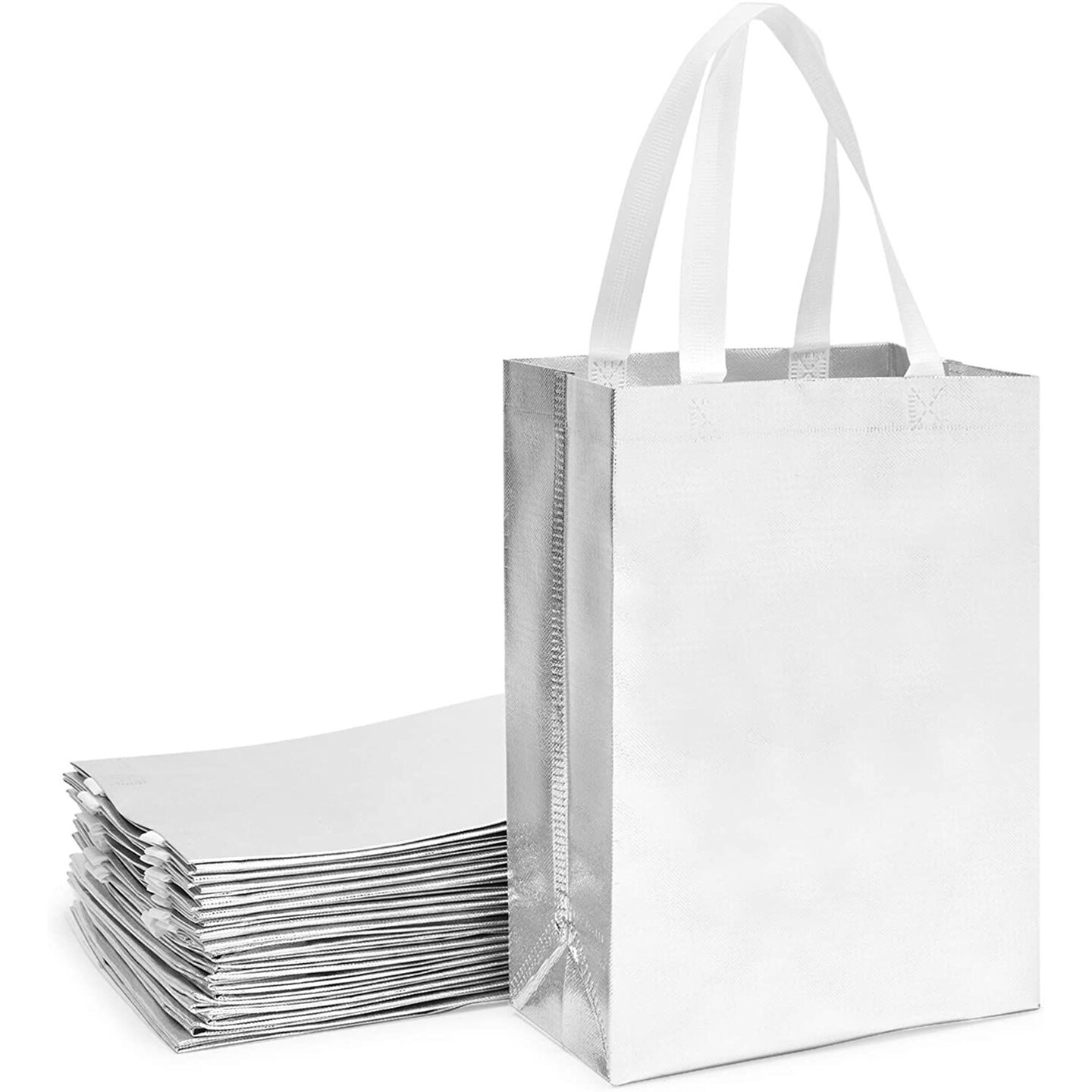 Reusable Grocery Tote Bag for Shopping (Large, Silver, 20 Pack)