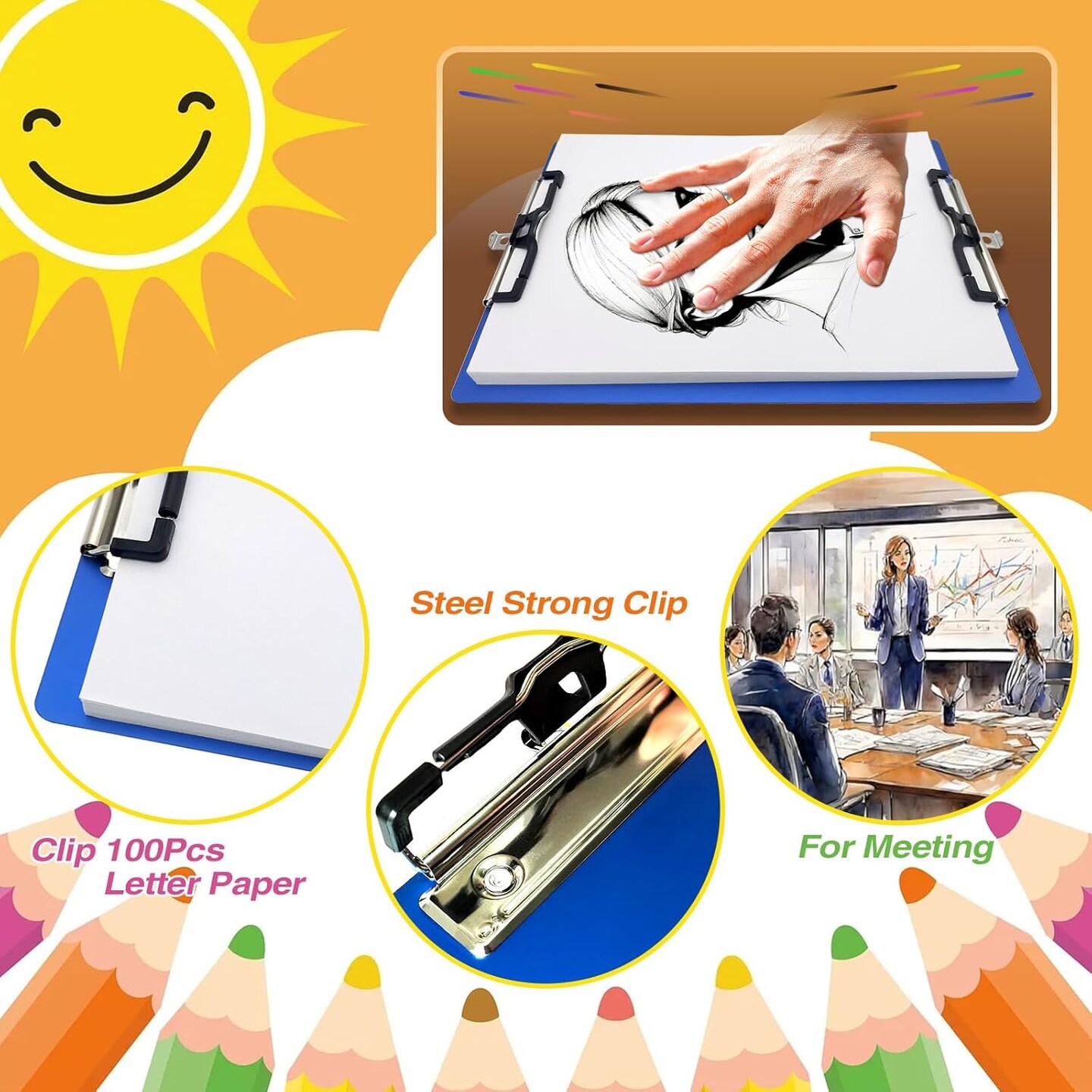 Aluminum Metal Clipboard Sturdy Stainless Hangable with Pen Holder Double Clip Board Size Letter A4 9&#x22; x 12.6&#x22; for School Office Business Medical Professionals Workshop Factory