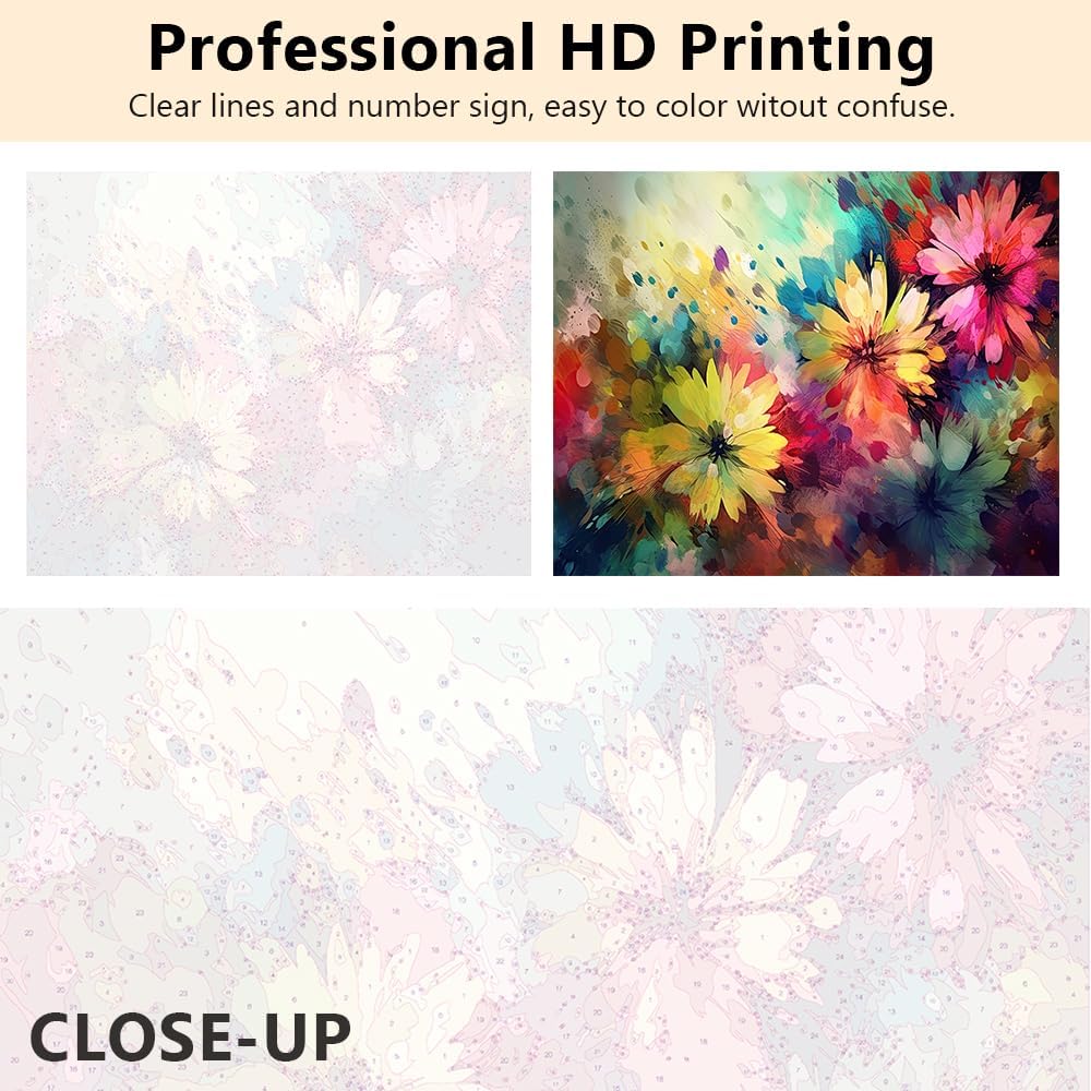 Paint by Numbers Kit for Adults Colorful Flowers Paint by Numbers for Adults Watercolor Painting Adult Paint by Number Kits on Canvas Oil Painting Art Crafts