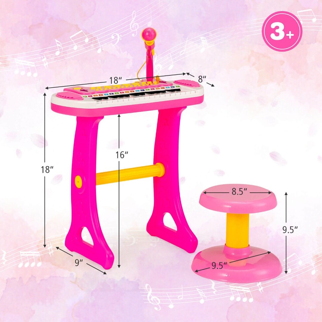 Kids Piano Keyboard with Adjustable Microphone and Stool