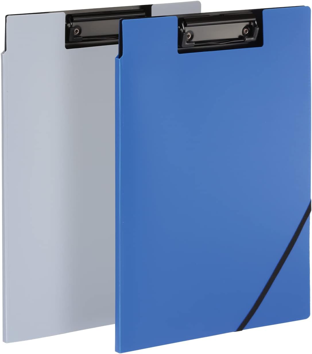 2-Pack Clipboard Folio with Storage – 4 Pockets & Pen Holder, Gray/Black & Blue/Black