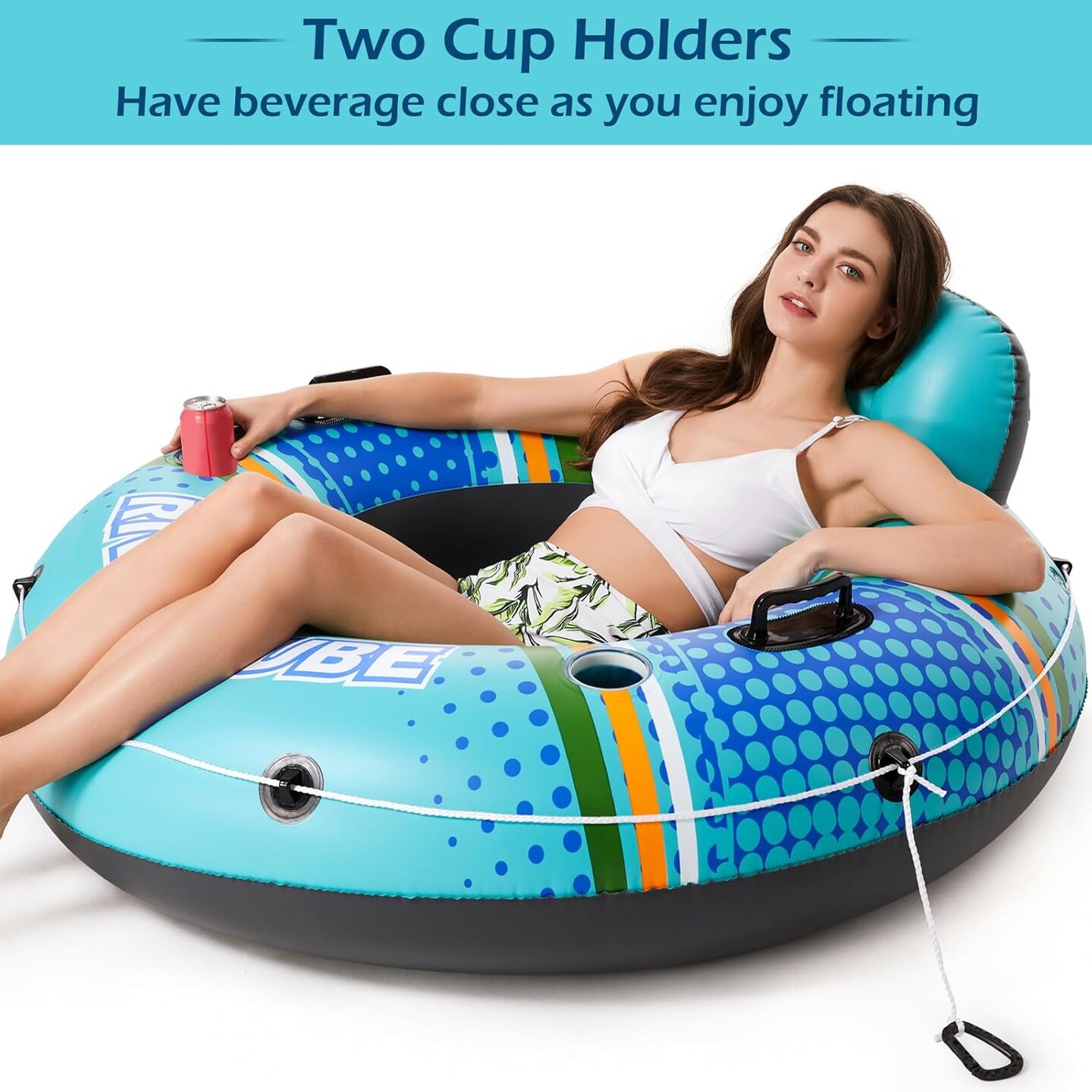 Inflatable River Tube Float - Heavy Duty River Float Pool Floats Lake Premium Water Tubes for Floating Recreational River Raft Lounge Floaties with 2 Cup Holders for Adult