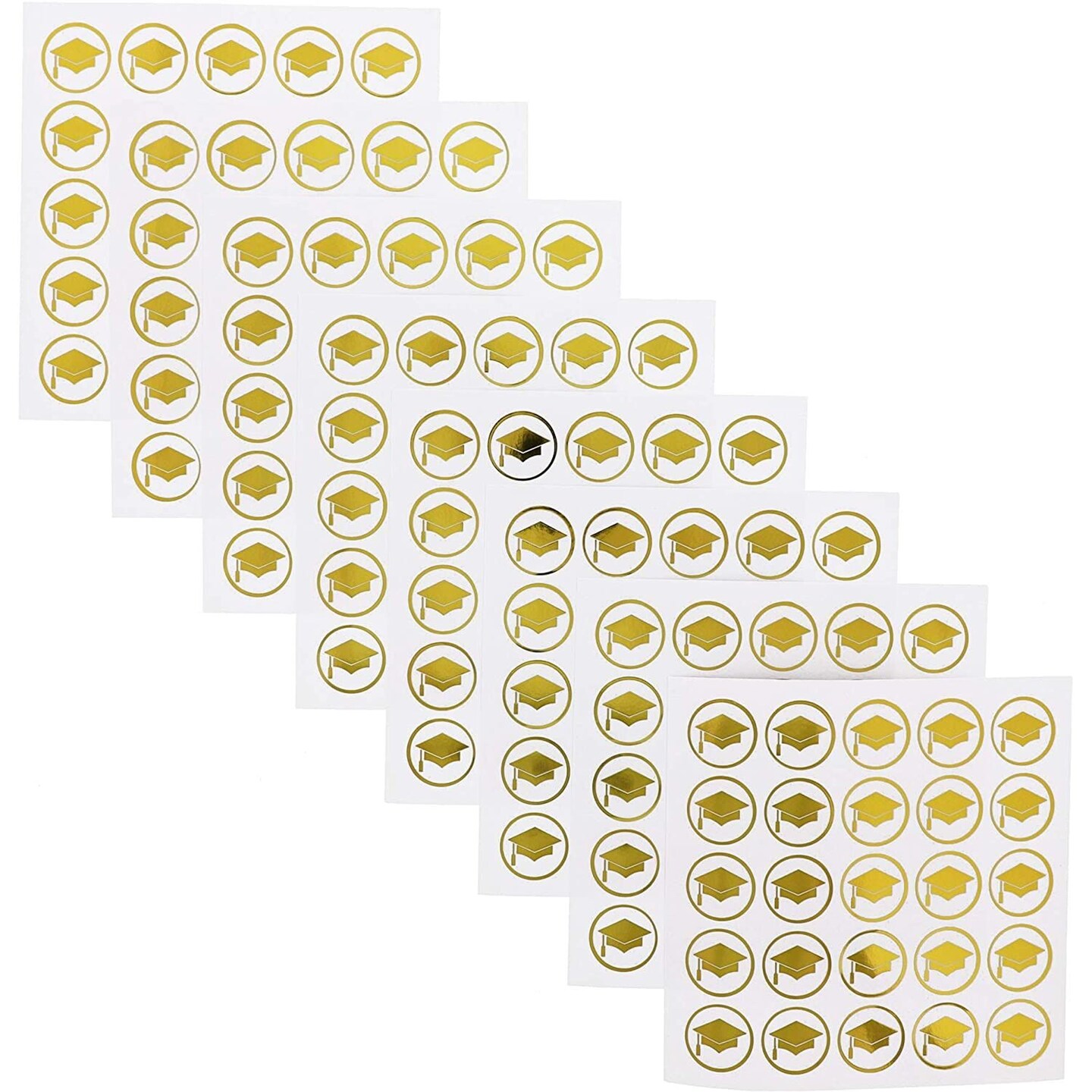 200 Pack Graduation Cap Stickers, Gold Foil Grad Hat Labels for Class of 2025, Self Adhesive Invitation Envelope Seals (1 Inch)