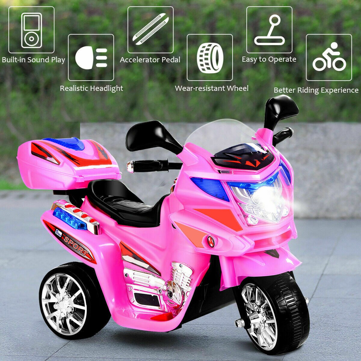 Kids Ride-On Motorcycle with Music, Lights and Rechargeable Battery