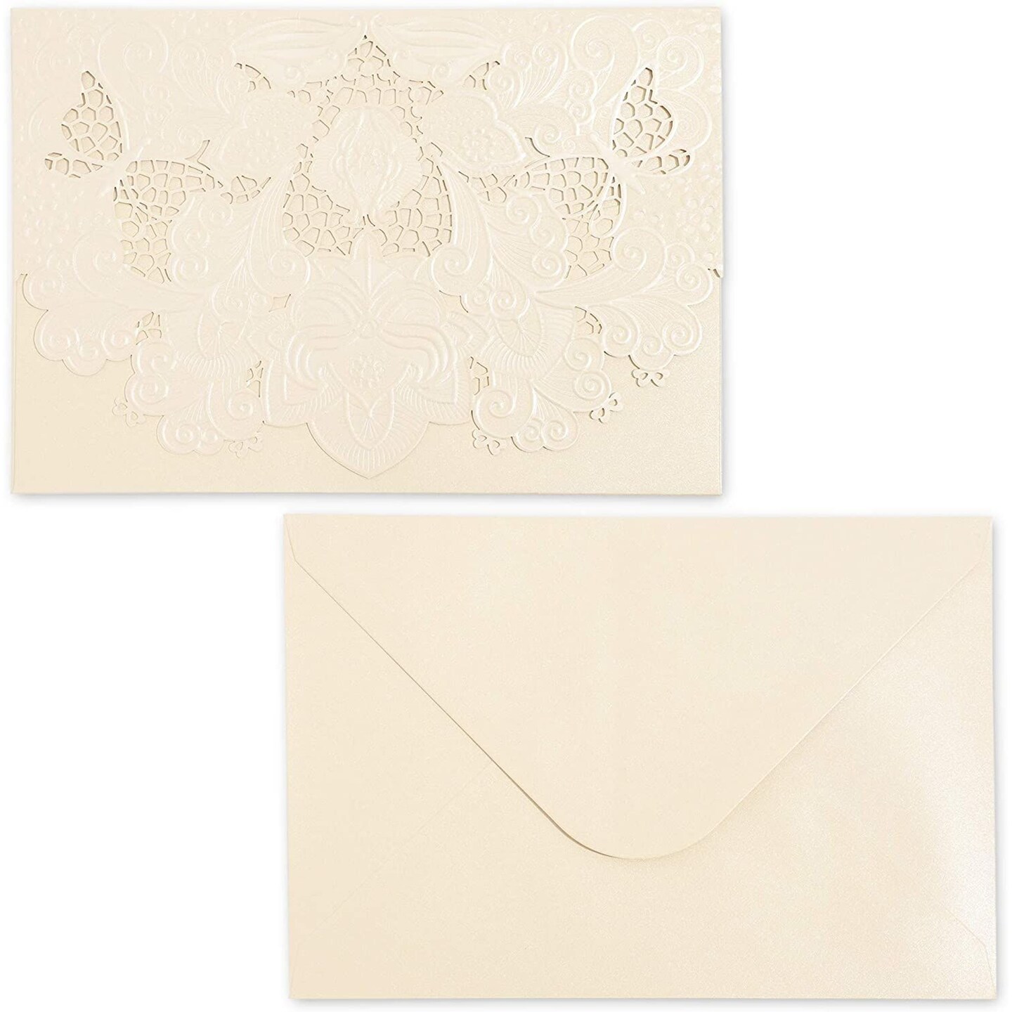 Laser Cut Ivory Lace Blank Invitations with Envelopes, 5 x 7.25 Inches (Set of 24)