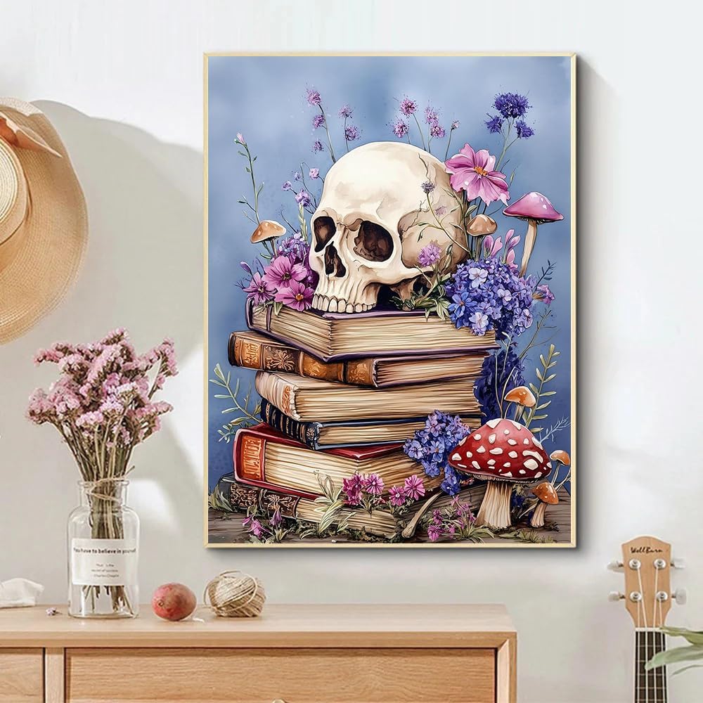 Skull Books Diamond Painting Kits for Adults, 5D Diamond Art Paintings by Numbers Kits, DIY Book Diamond Dots Art Kits, Full Round Drill Diamond Art Kit