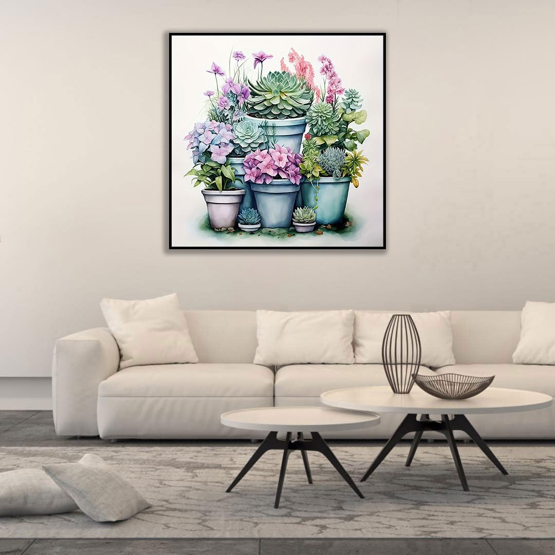 Succulent Plant Paint by Numbers Kit for Adults On Canvas,DIY Easy Adult Paint by Number Kits Potted Succulent,Paint by Color Potted Flowers Acrylic Paint Painting Home Wall Decor 16x16inch