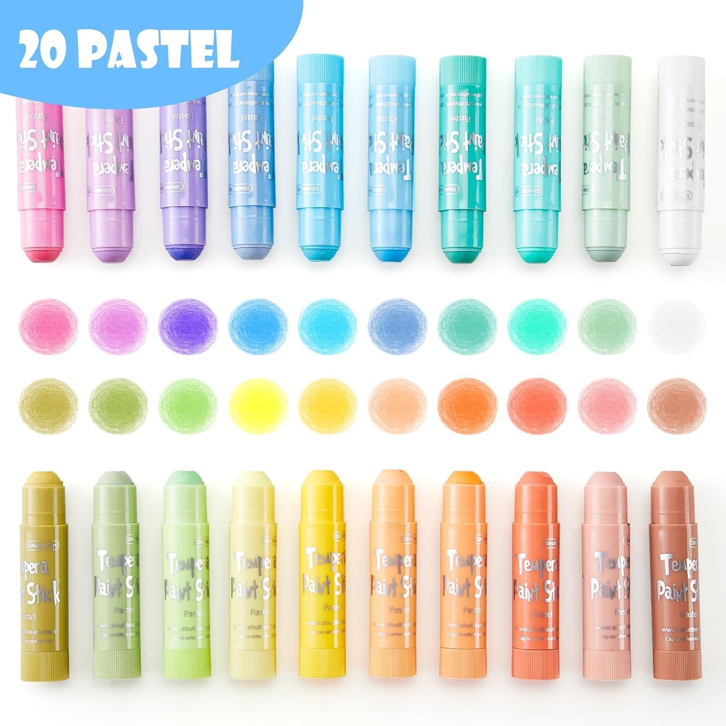 Tempera Paint Sticks, 20 Pastel Colors, Solid Tempera Paint for Kids, Super Quick Drying, Works Great on Paper Wood Glass Ceramic Canvas