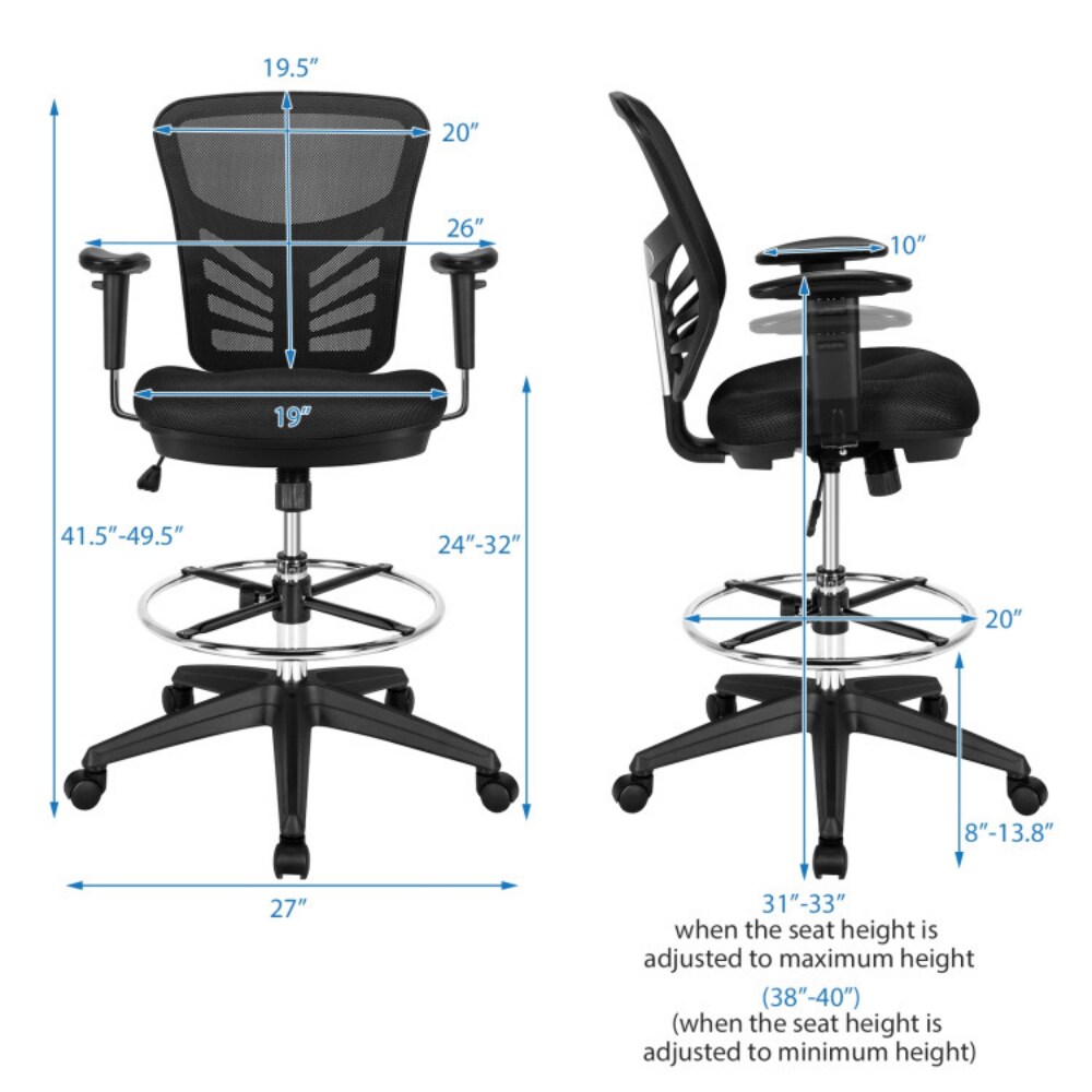 Mesh Nylon Drafting Office Chair with Adjustable Footrest and Ergonomic Support